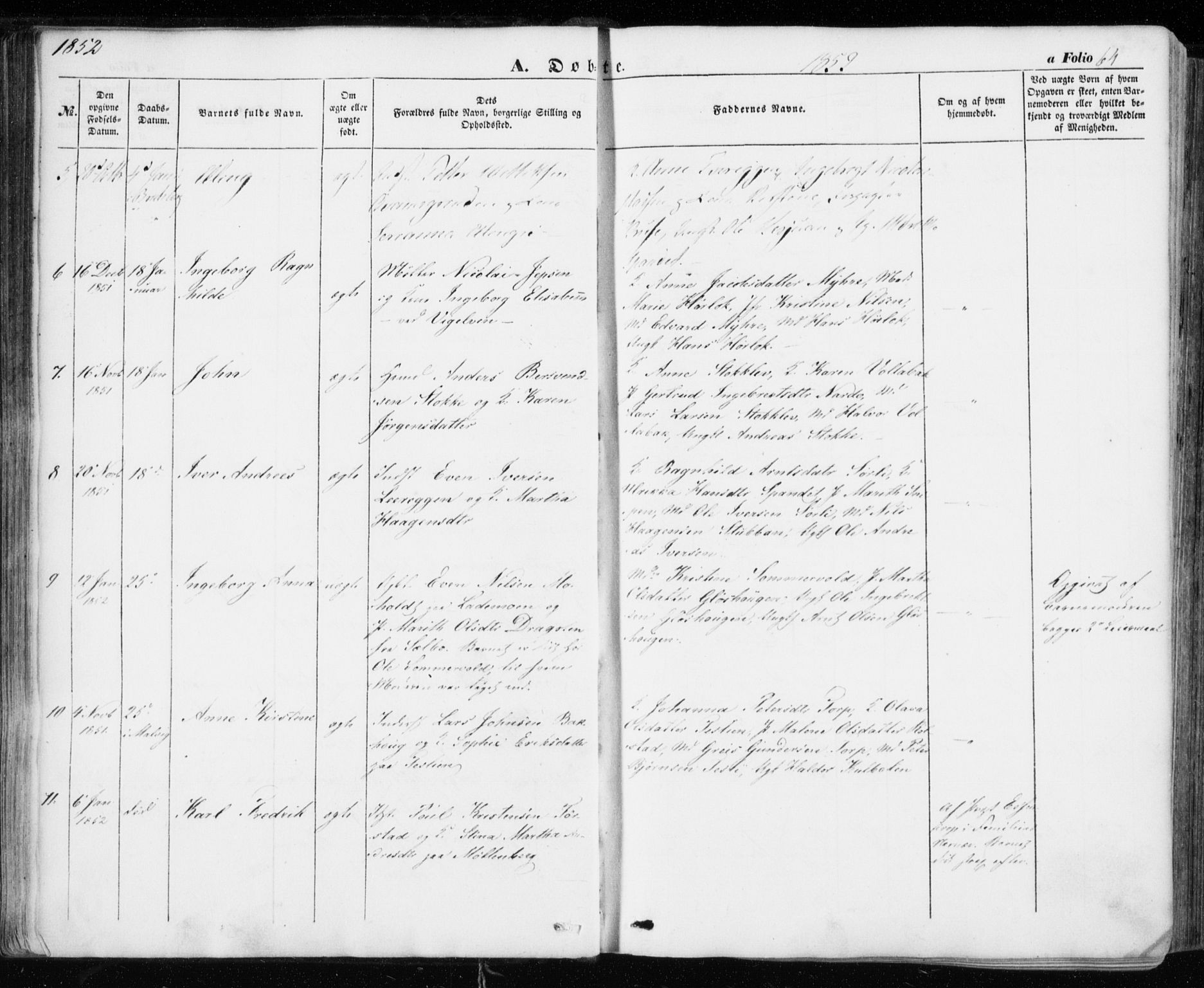 Ministerialprotokoller, klokkerbøker og fødselsregistre - Sør-Trøndelag, AV/SAT-A-1456/606/L0291: Parish register (official) no. 606A06, 1848-1856, p. 64