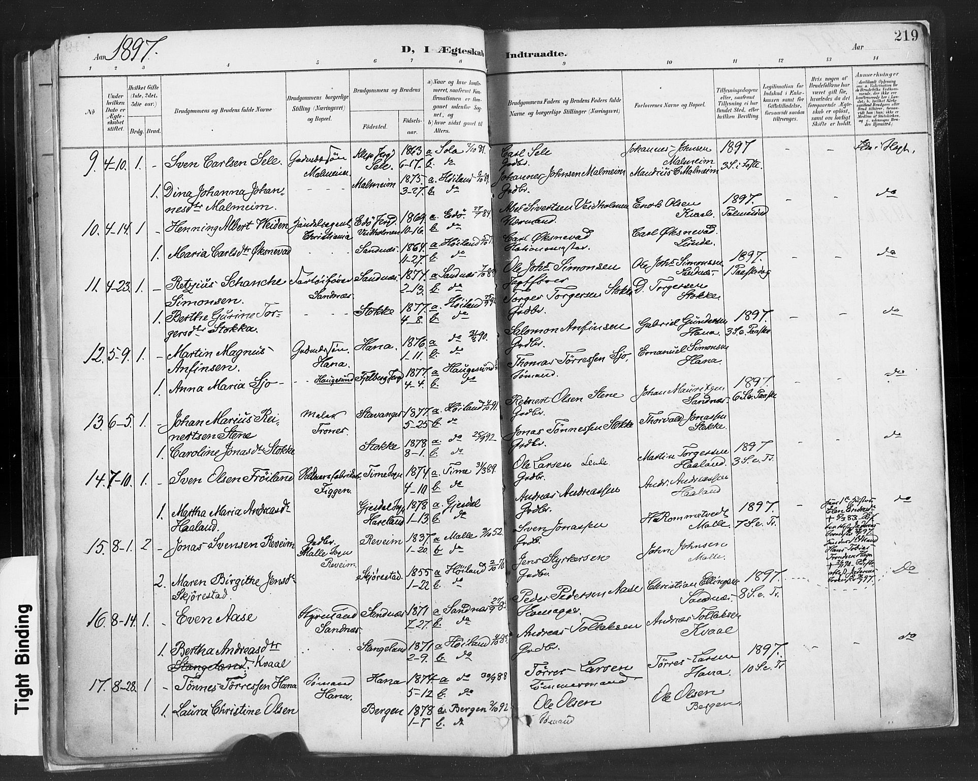 Høyland sokneprestkontor, AV/SAST-A-101799/001/30BA/L0013: Parish register (official) no. A 13.1, 1889-1898, p. 219