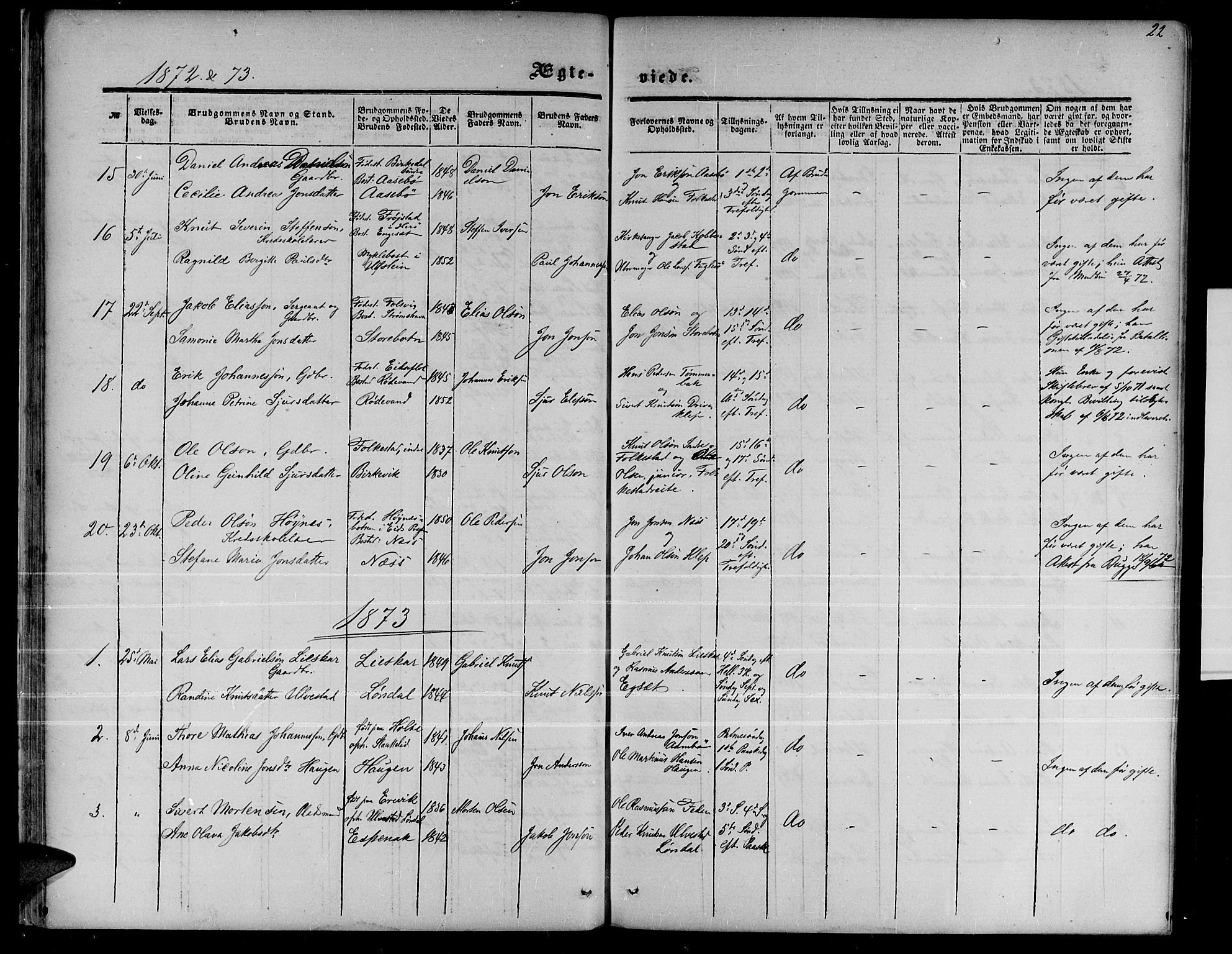 Ministerialprotokoller, klokkerbøker og fødselsregistre - Møre og Romsdal, AV/SAT-A-1454/511/L0157: Parish register (copy) no. 511C03, 1864-1884, p. 22