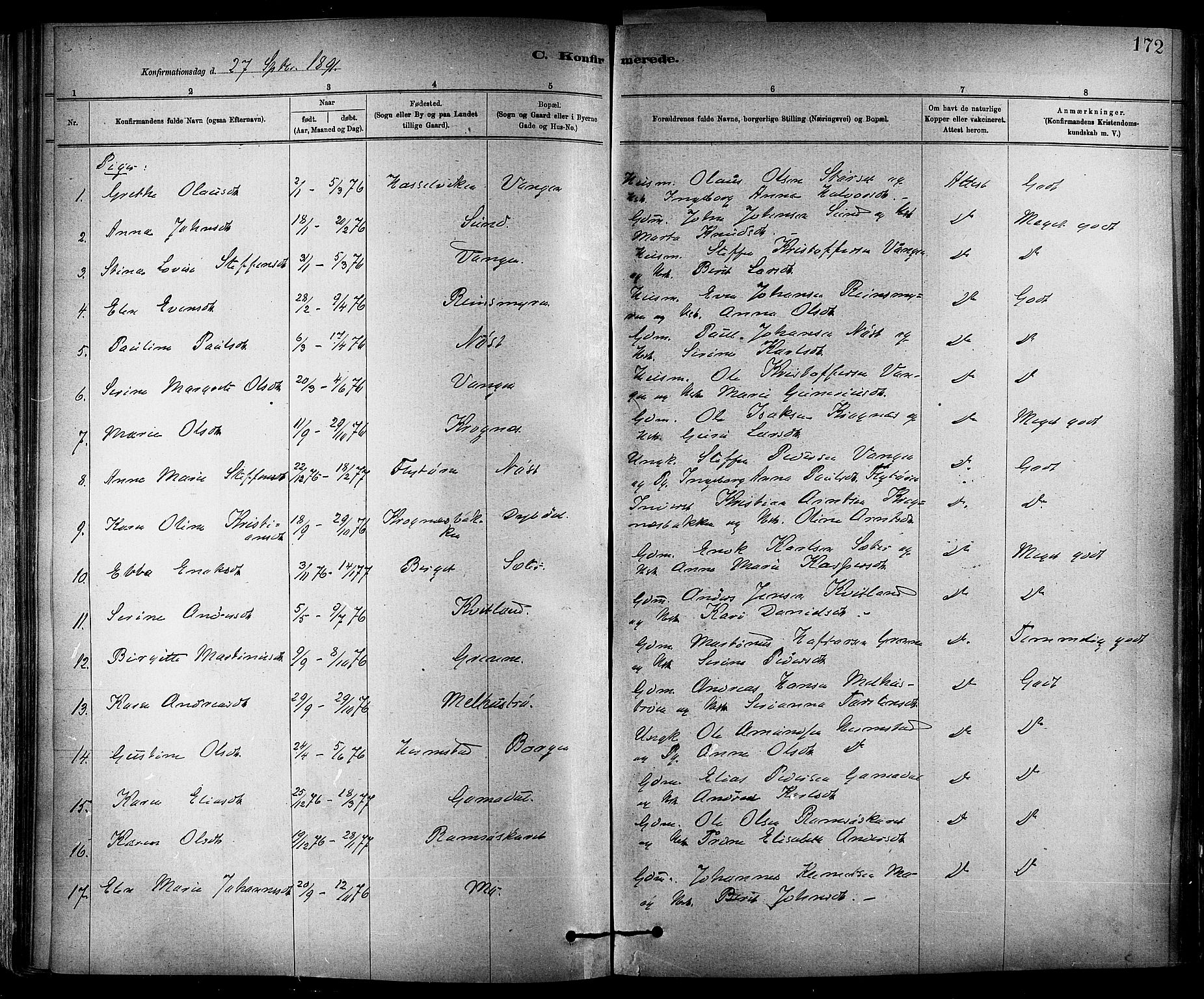 Ministerialprotokoller, klokkerbøker og fødselsregistre - Sør-Trøndelag, SAT/A-1456/647/L0634: Parish register (official) no. 647A01, 1885-1896, p. 172
