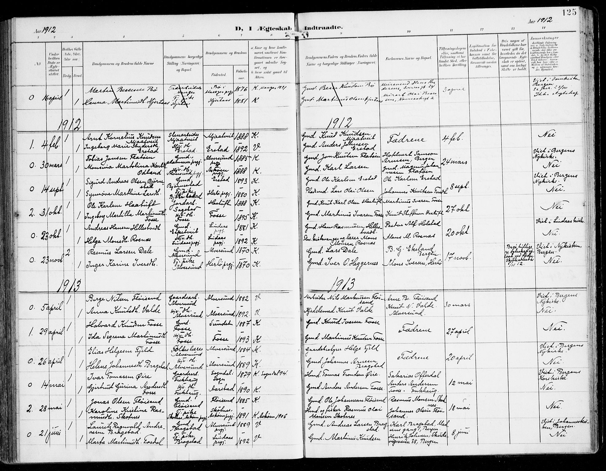 Alversund Sokneprestembete, SAB/A-73901/H/Ha/Haa/Haac/L0002: Parish register (official) no. C 2, 1901-1921, p. 125
