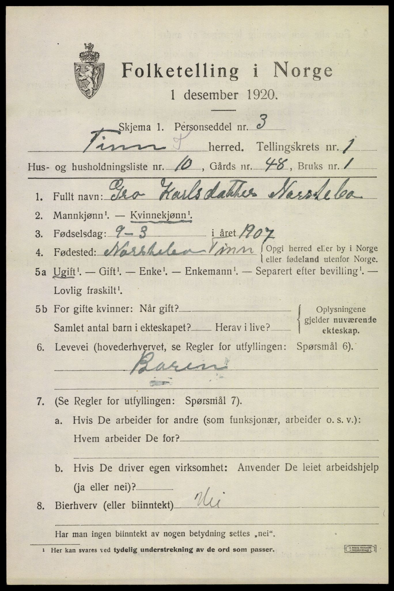 SAKO, 1920 census for Tinn, 1920, p. 2800