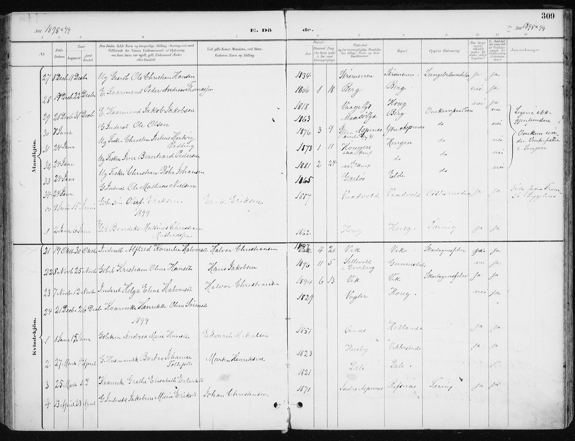 Kvæfjord sokneprestkontor, SATØ/S-1323/G/Ga/Gaa/L0006kirke: Parish register (official) no. 6, 1895-1914, p. 309