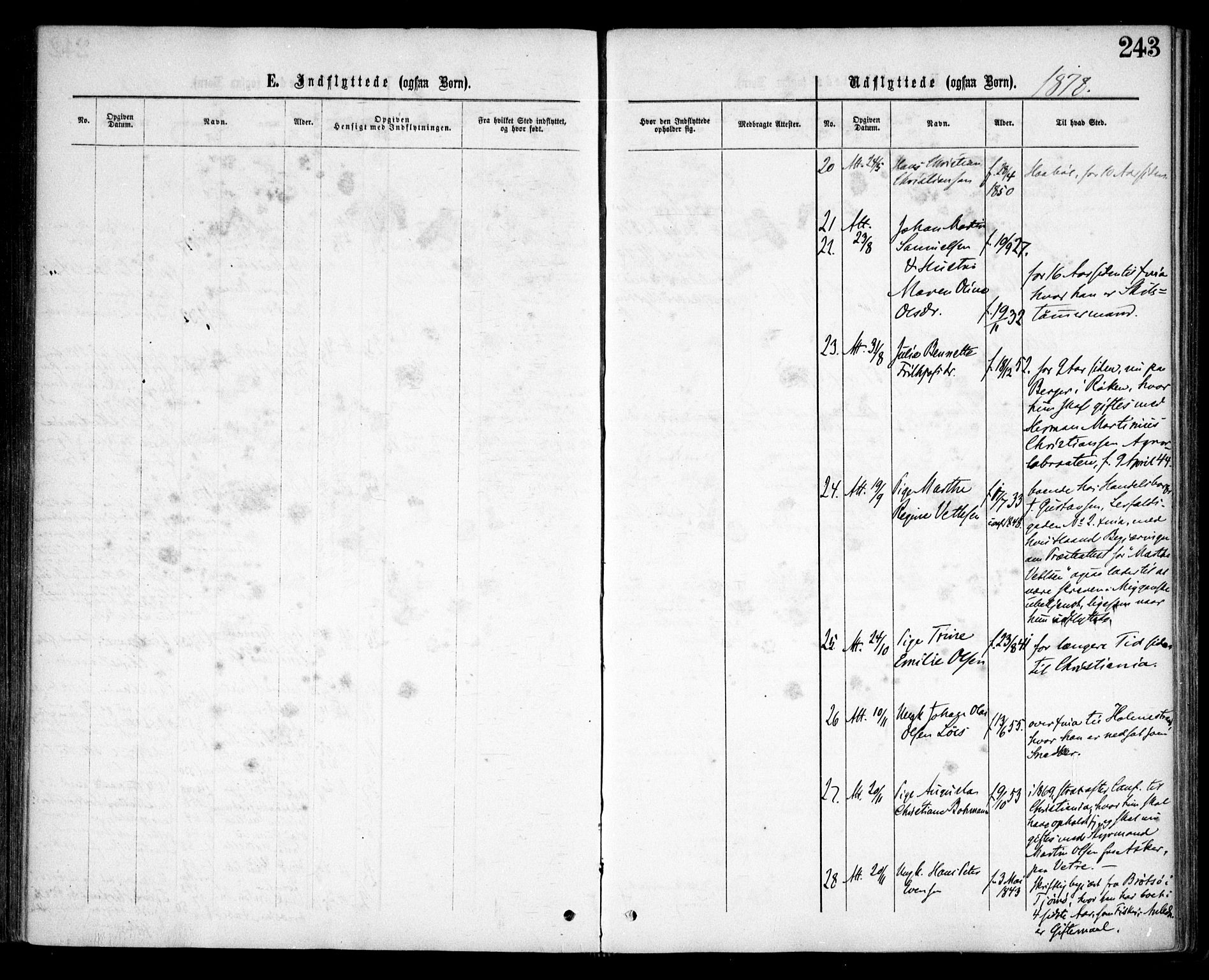 Nesodden prestekontor Kirkebøker, AV/SAO-A-10013/F/Fa/L0008: Parish register (official) no. I 8, 1869-1879, p. 243