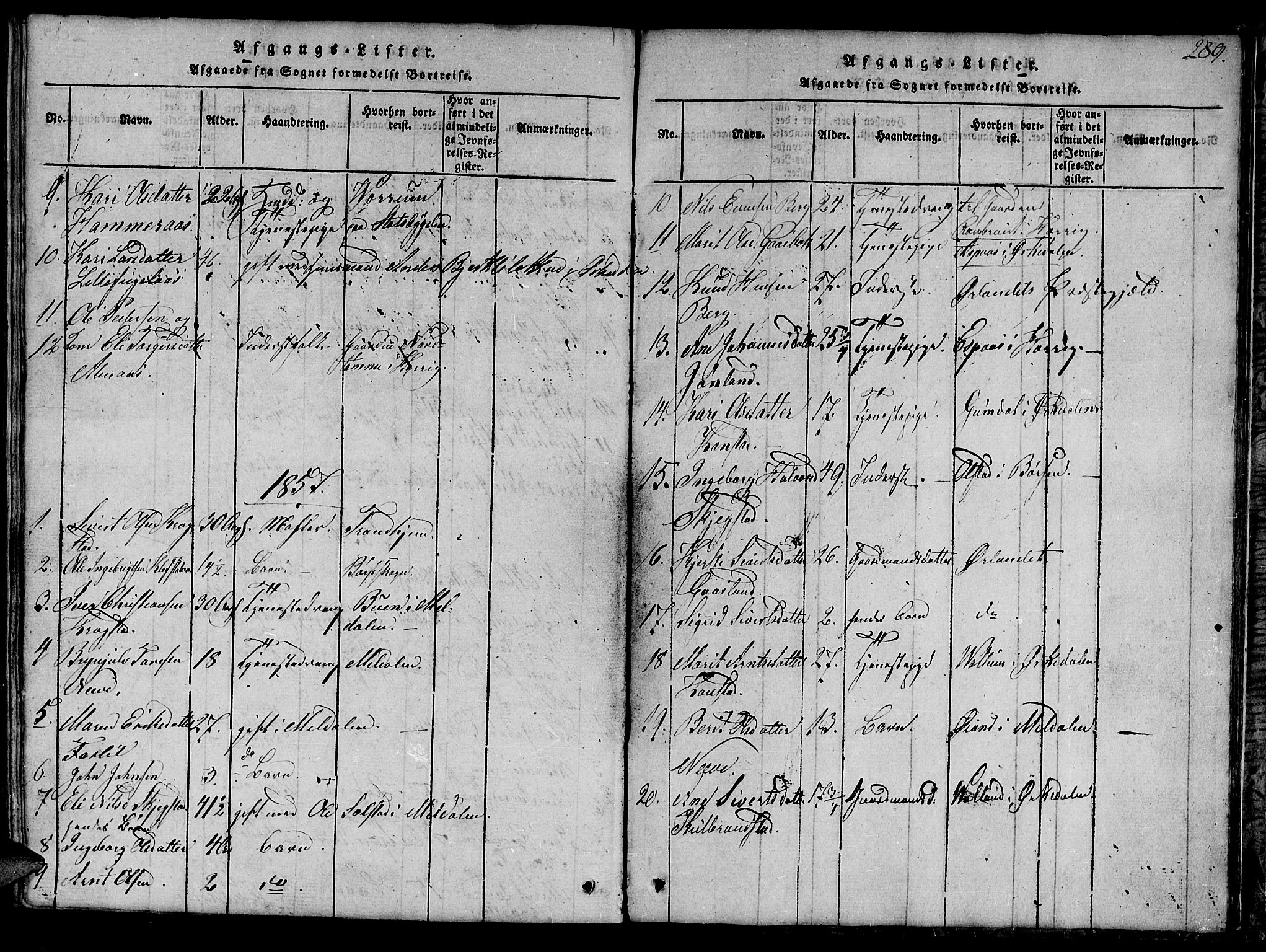 Ministerialprotokoller, klokkerbøker og fødselsregistre - Sør-Trøndelag, SAT/A-1456/694/L1130: Parish register (copy) no. 694C02, 1816-1857, p. 289