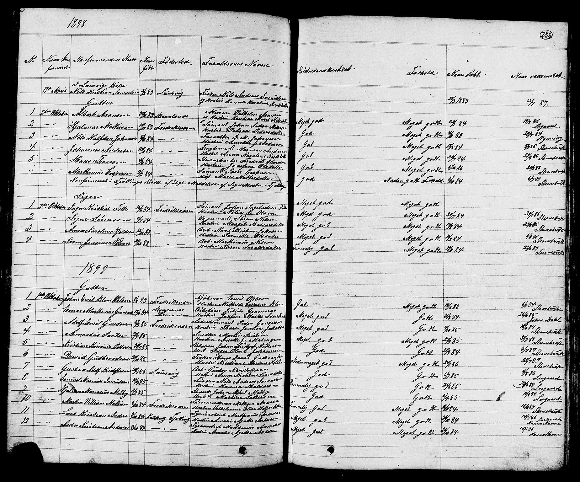 Stavern kirkebøker, SAKO/A-318/G/Ga/L0002: Parish register (copy) no. 2, 1839-1909, p. 232