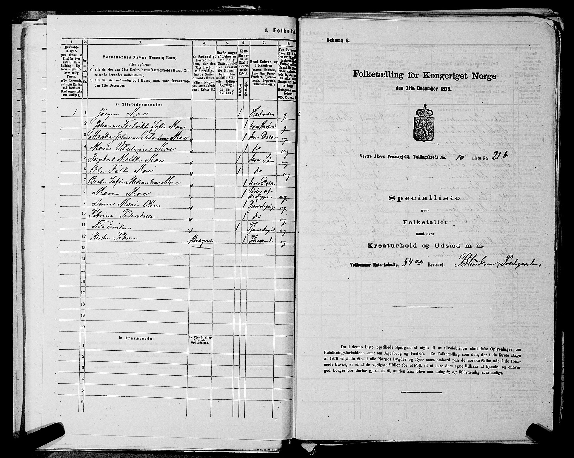 RA, 1875 census for 0218aP Vestre Aker, 1875, p. 1774