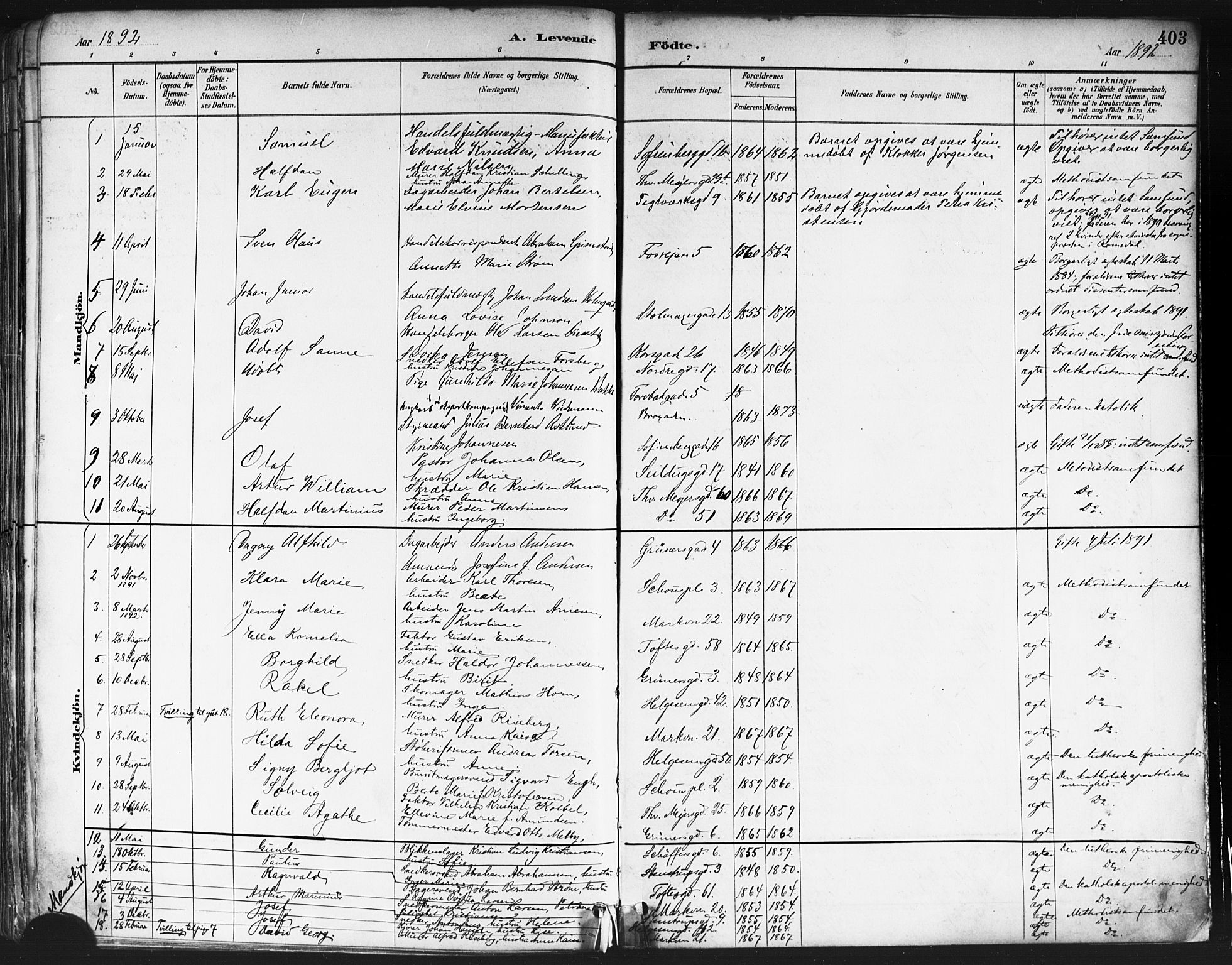 Paulus prestekontor Kirkebøker, SAO/A-10871/F/Fa/L0013: Parish register (official) no. 13, 1887-1894, p. 403