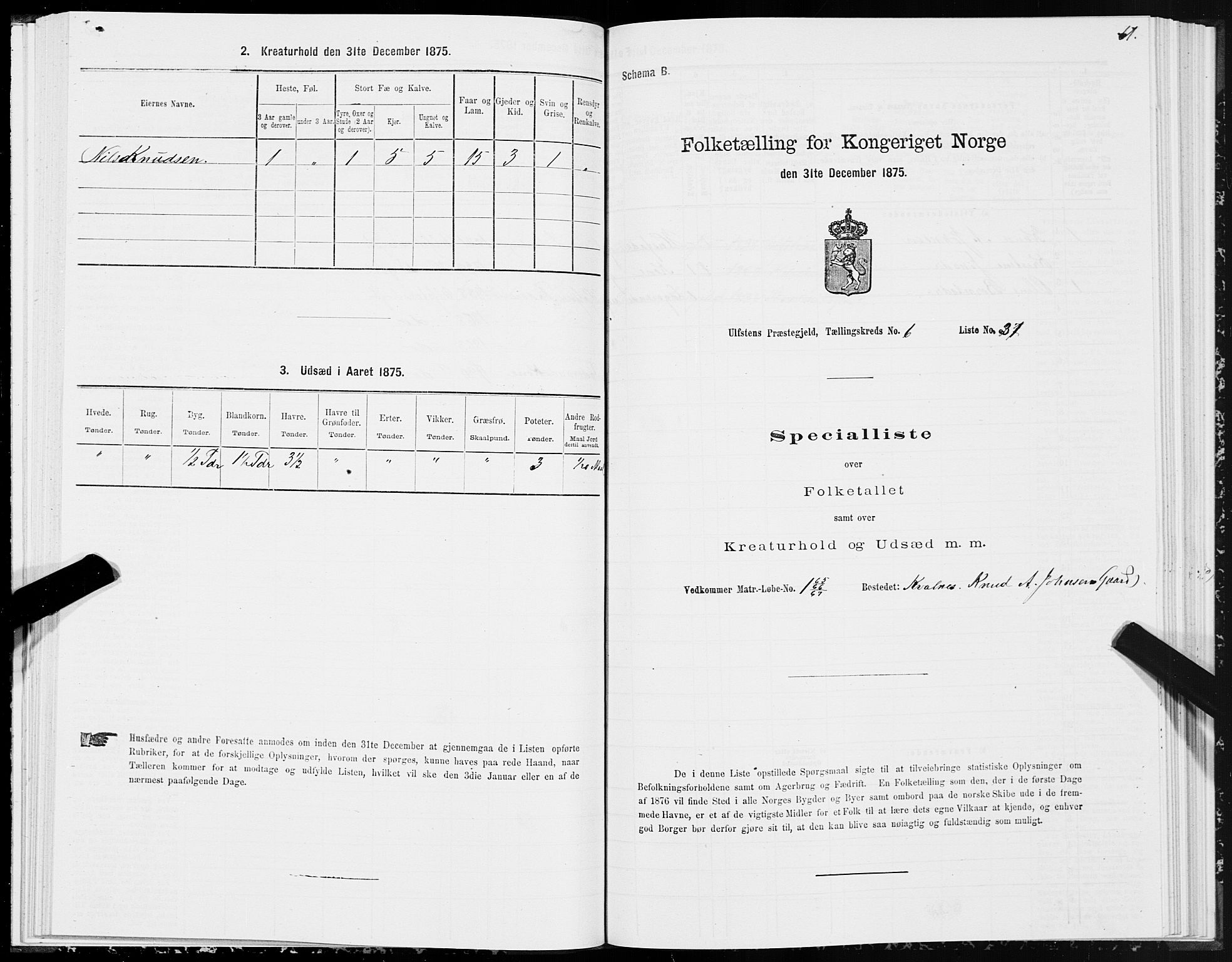 SAT, 1875 census for 1516P Ulstein, 1875, p. 3061