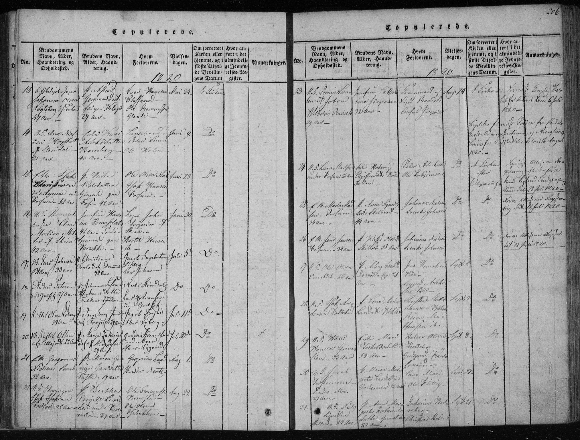 Gjerpen kirkebøker, SAKO/A-265/F/Fa/L0004: Parish register (official) no. I 4, 1814-1823, p. 206
