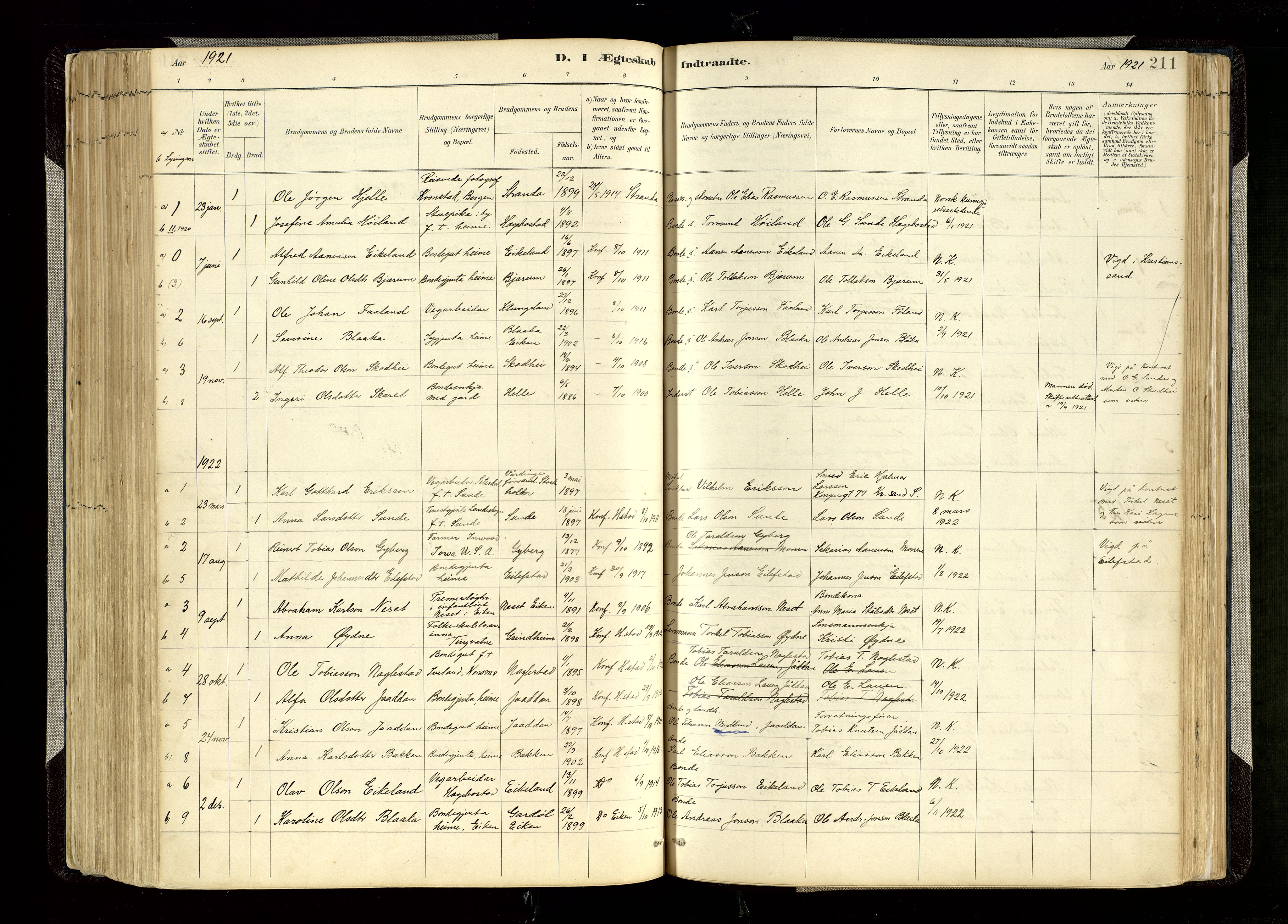 Hægebostad sokneprestkontor, SAK/1111-0024/F/Fa/Faa/L0006: Parish register (official) no. A 6, 1887-1929, p. 211