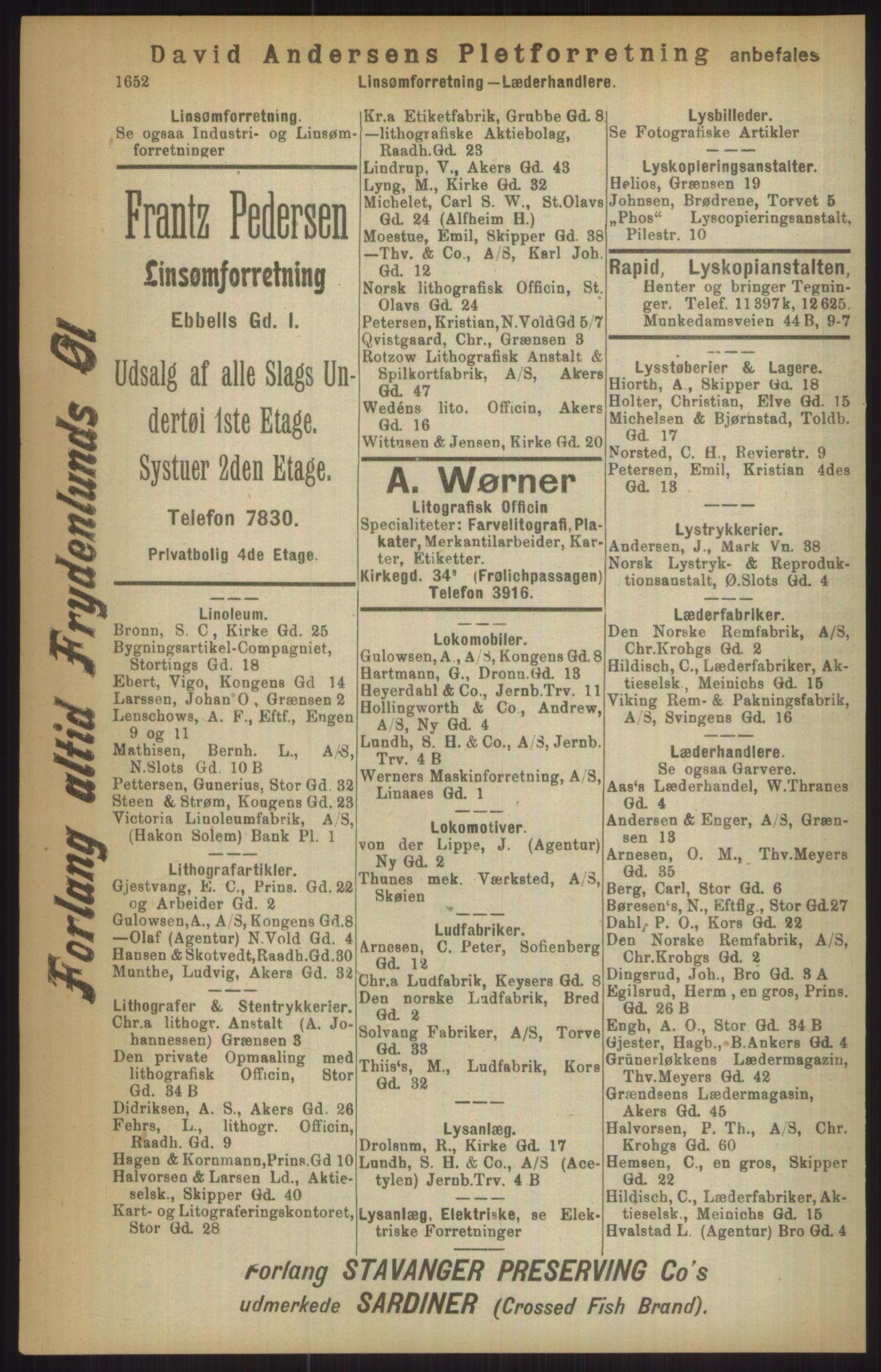 Kristiania/Oslo adressebok, PUBL/-, 1911, p. 1652