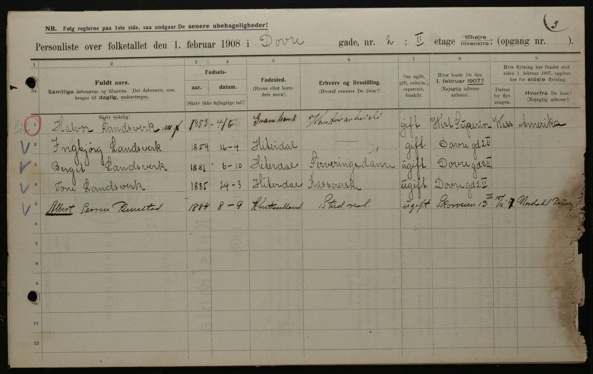 OBA, Municipal Census 1908 for Kristiania, 1908, p. 14936