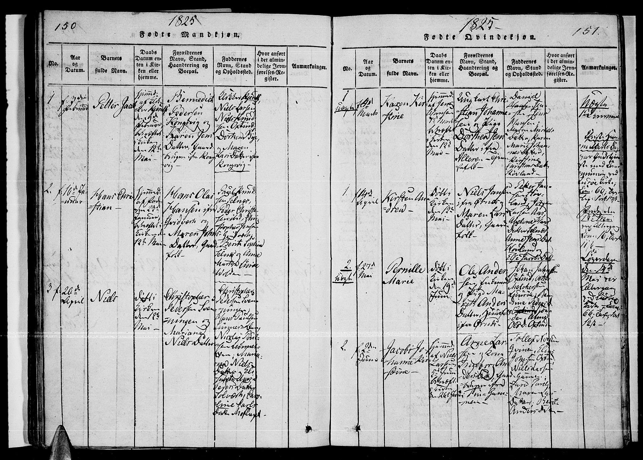 Ministerialprotokoller, klokkerbøker og fødselsregistre - Nordland, SAT/A-1459/841/L0593: Parish register (official) no. 841A04 /3, 1820-1825, p. 150-151