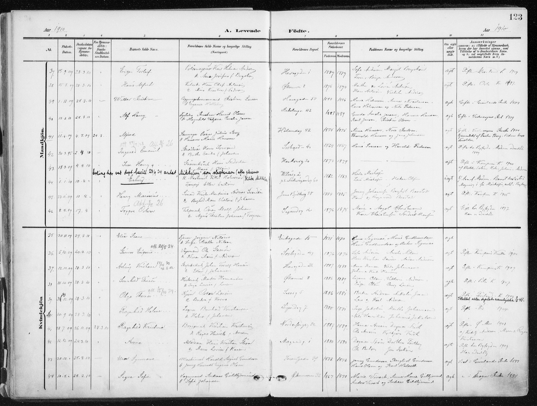 Kampen prestekontor Kirkebøker, SAO/A-10853/F/Fa/L0010: Parish register (official) no. I 10, 1905-1917, p. 123