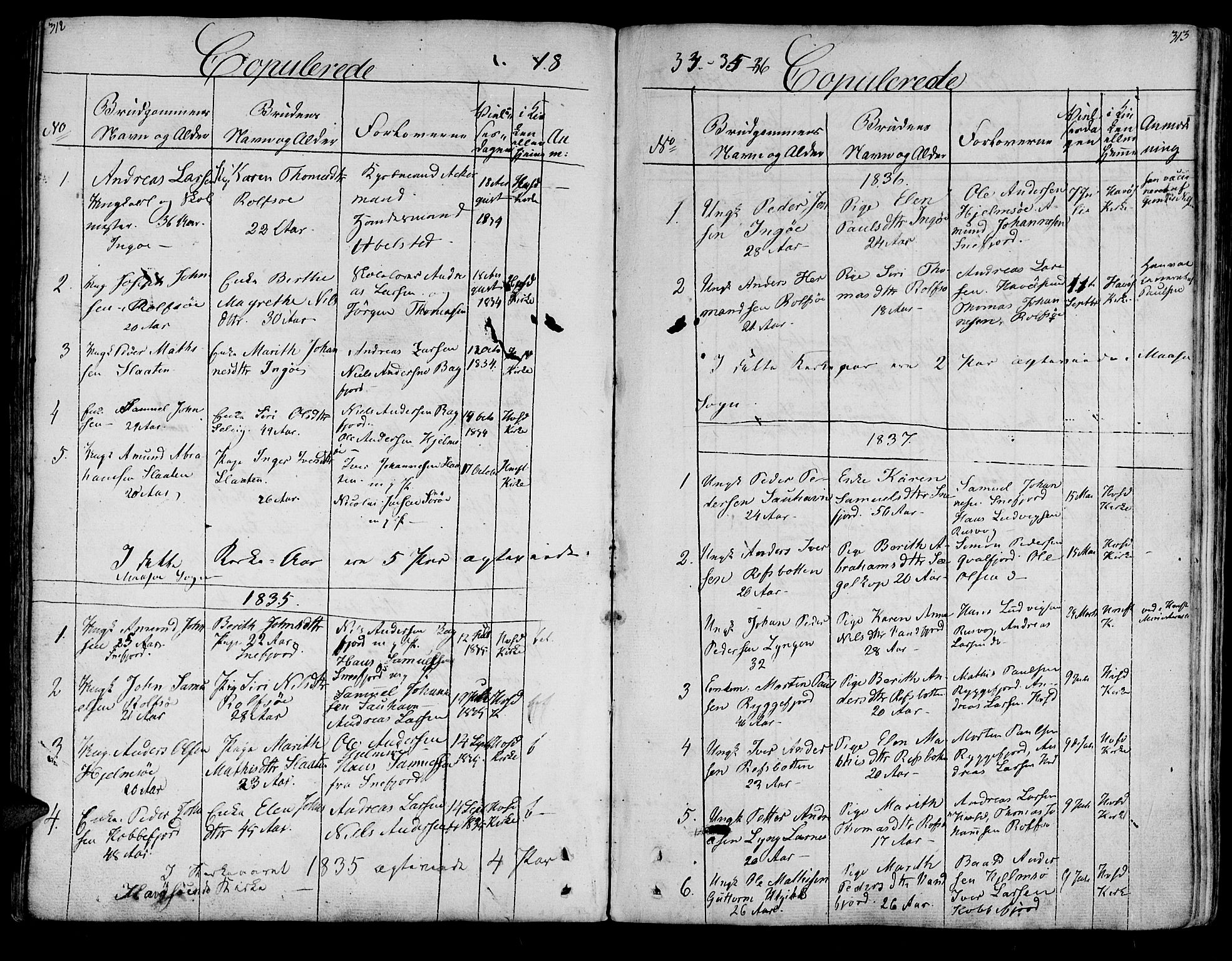 Måsøy sokneprestkontor, SATØ/S-1348/H/Ha/L0001kirke: Parish register (official) no. 1, 1806-1851, p. 312-313