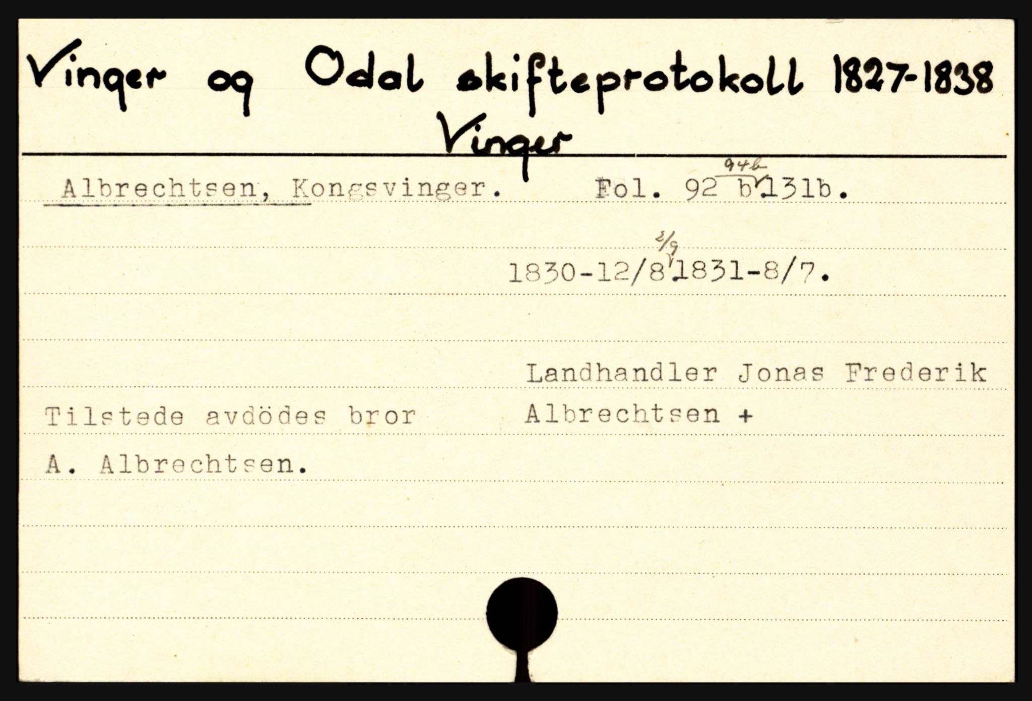 Vinger og Odal sorenskriveri, AV/SAH-TING-022/J, 1827-1895, p. 5