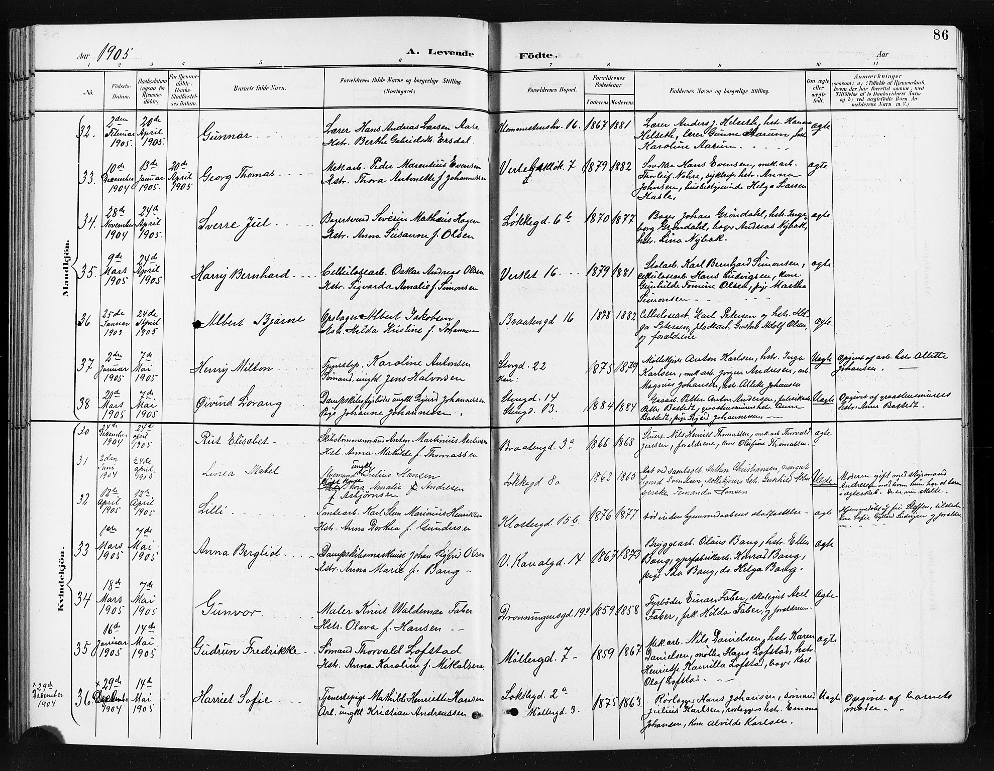 Moss prestekontor Kirkebøker, AV/SAO-A-2003/G/Ga/L0007: Parish register (copy) no. I 7, 1901-1912, p. 86