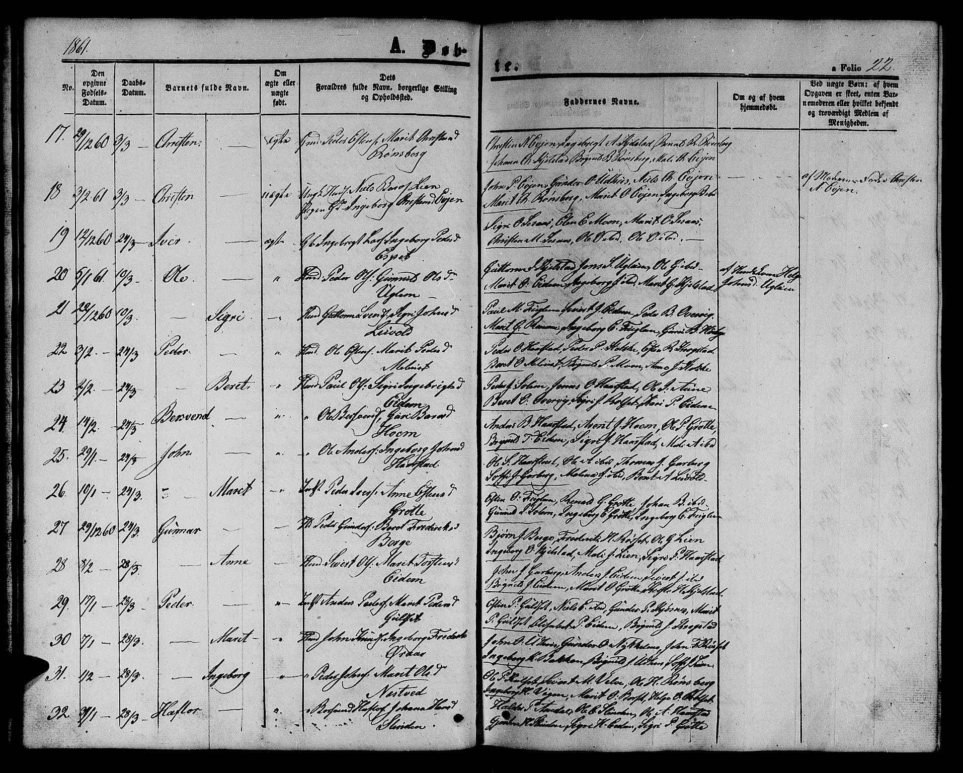 Ministerialprotokoller, klokkerbøker og fødselsregistre - Sør-Trøndelag, SAT/A-1456/695/L1155: Parish register (copy) no. 695C06, 1859-1868, p. 22