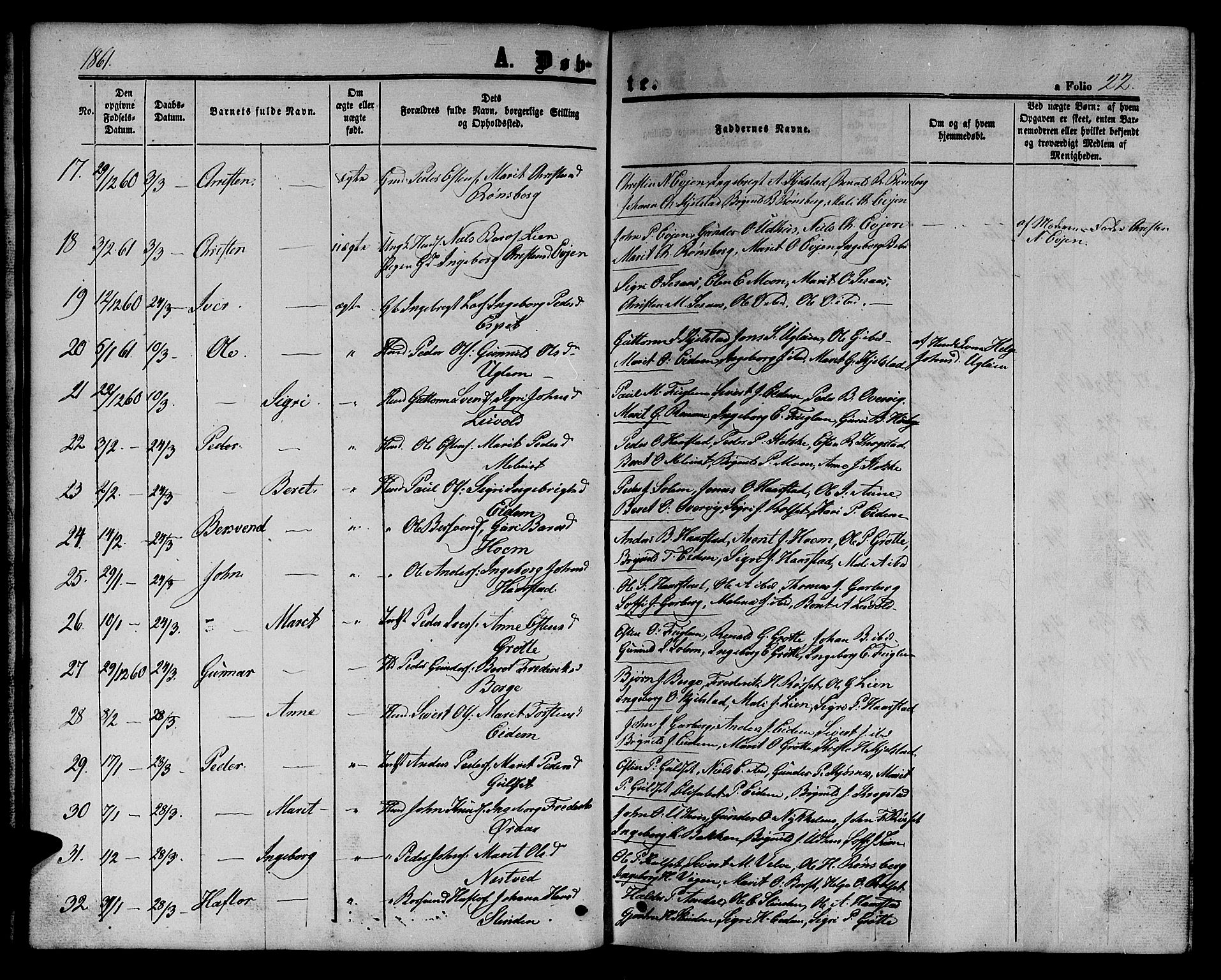 Ministerialprotokoller, klokkerbøker og fødselsregistre - Sør-Trøndelag, AV/SAT-A-1456/695/L1155: Parish register (copy) no. 695C06, 1859-1868, p. 22