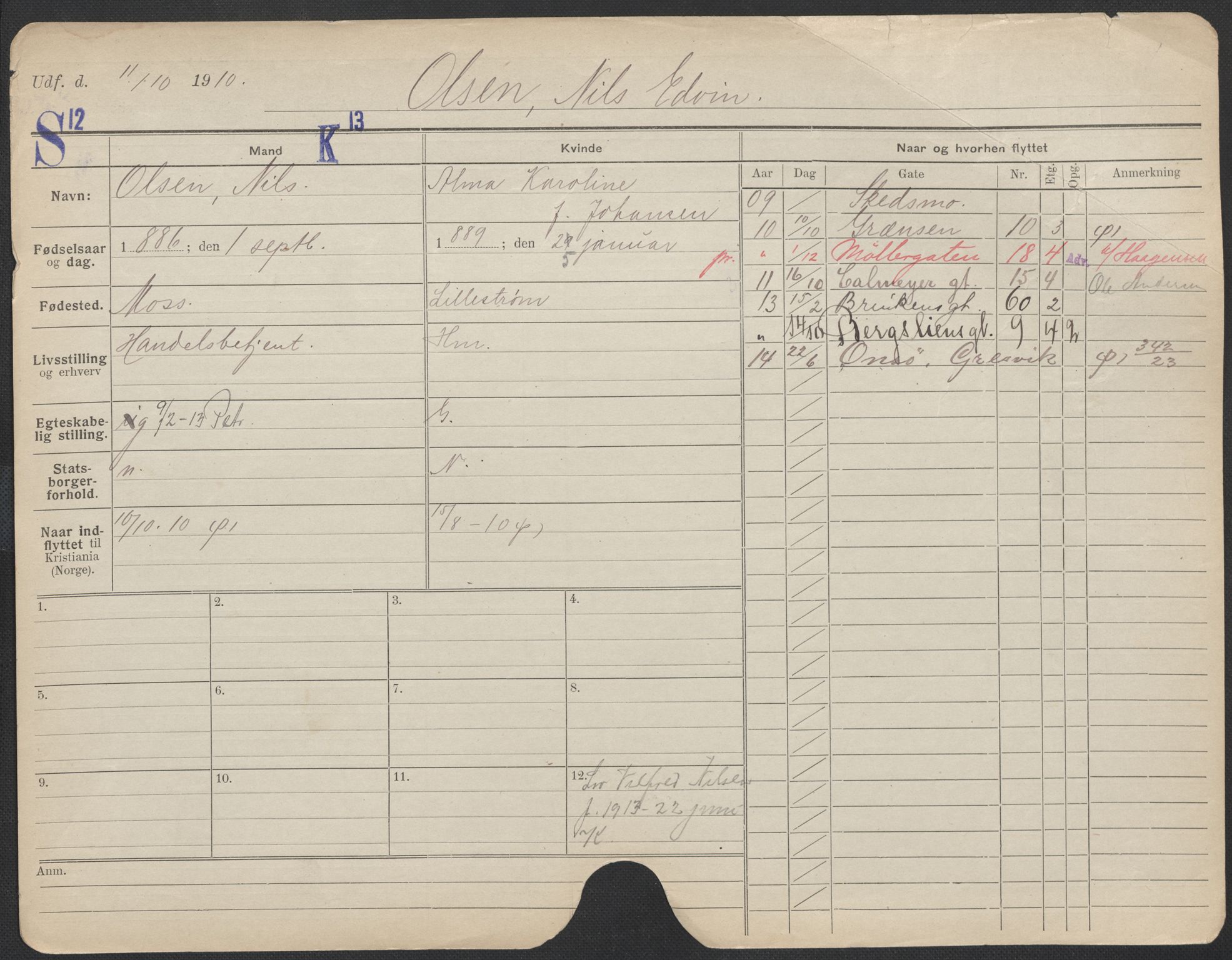 Oslo folkeregister, Registerkort, AV/SAO-A-11715/F/Fa/Fac/L0008: Menn, 1906-1914, p. 1033a