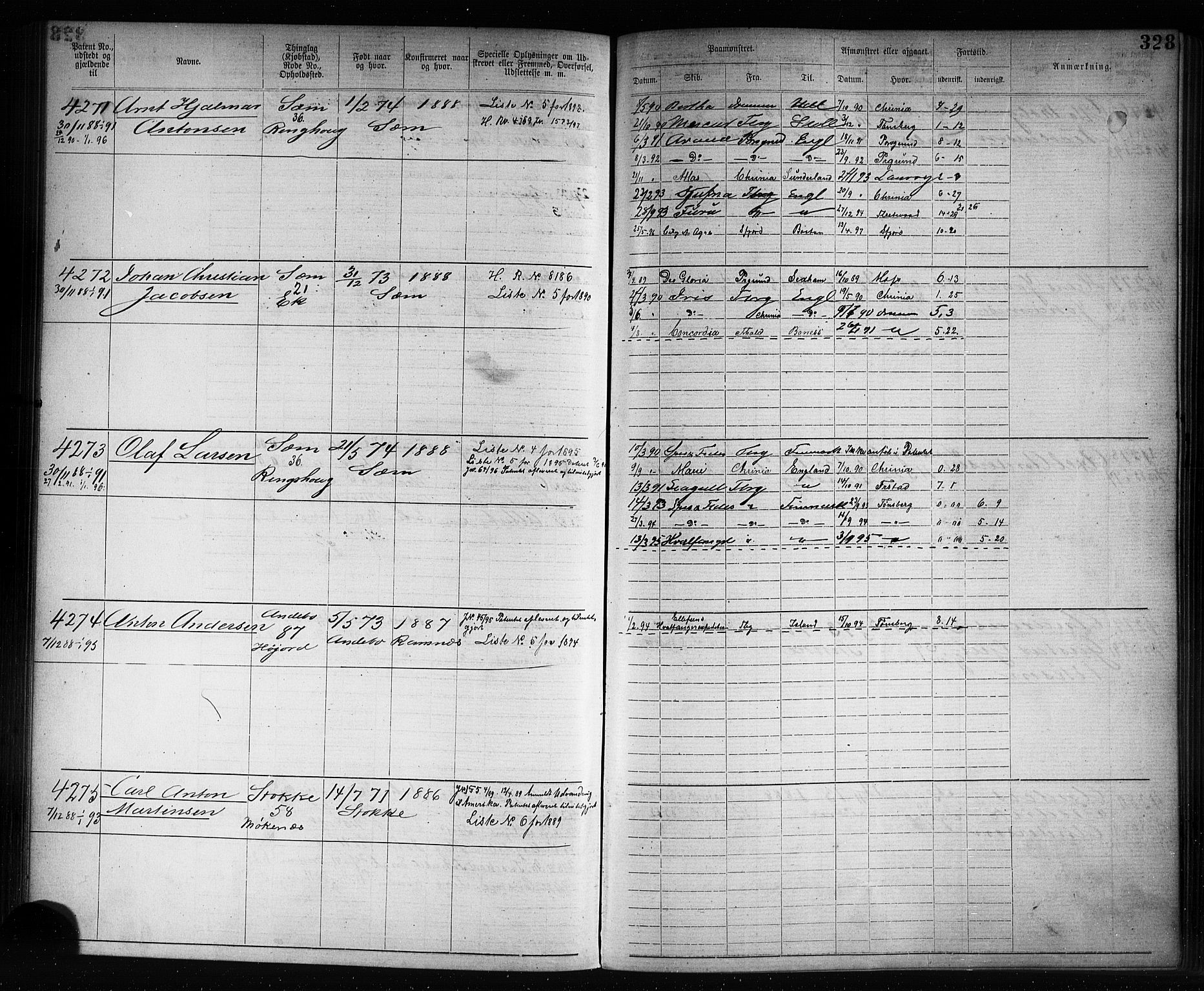 Tønsberg innrulleringskontor, AV/SAKO-A-786/F/Fb/L0007: Annotasjonsrulle Patent nr. 2636-5150, 1881-1892, p. 329