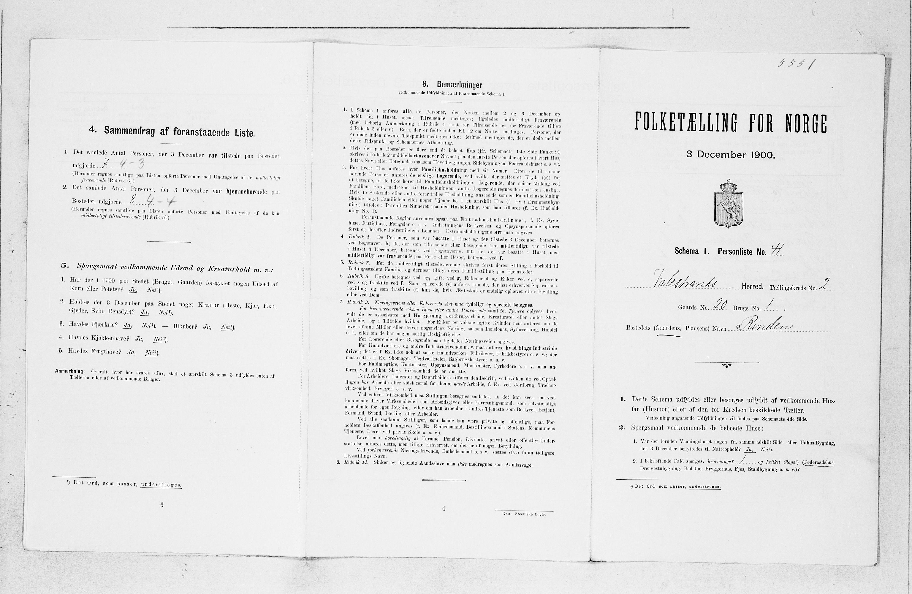 SAB, 1900 census for Valestrand, 1900, p. 227