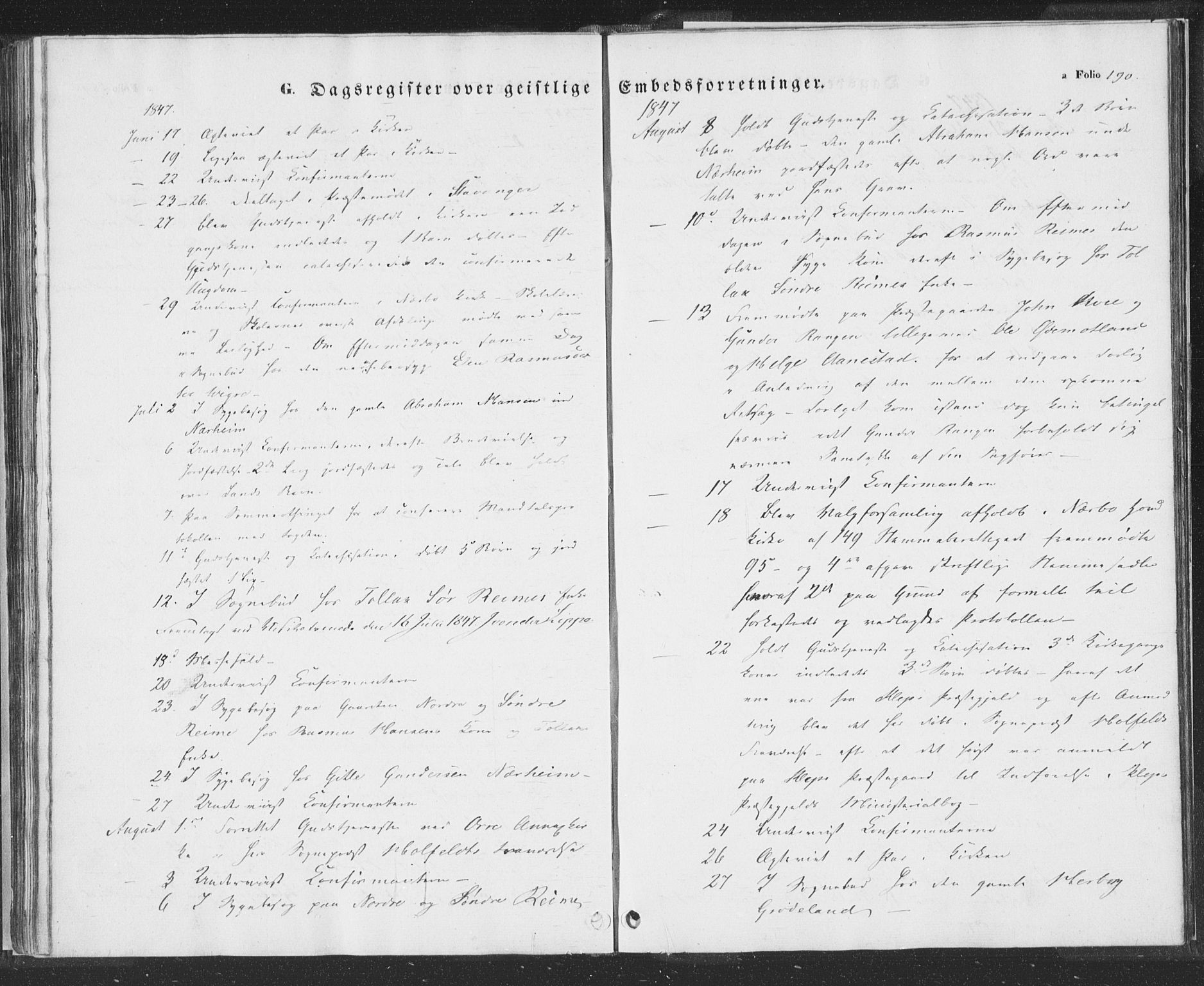 Hå sokneprestkontor, AV/SAST-A-101801/001/30BA/L0006: Parish register (official) no. A 5, 1842-1853, p. 190