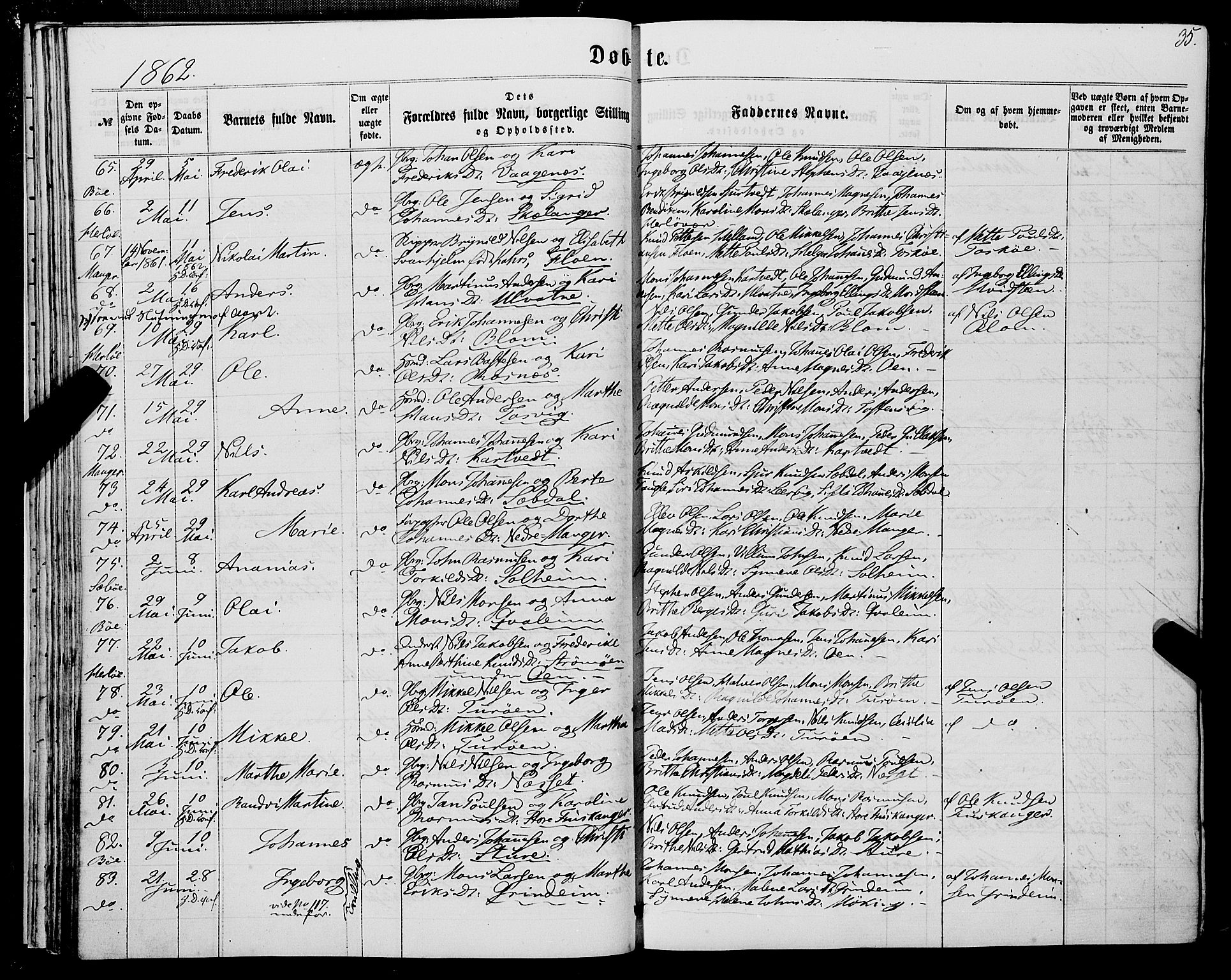 Manger sokneprestembete, AV/SAB-A-76801/H/Haa: Parish register (official) no. A 7, 1860-1870, p. 35