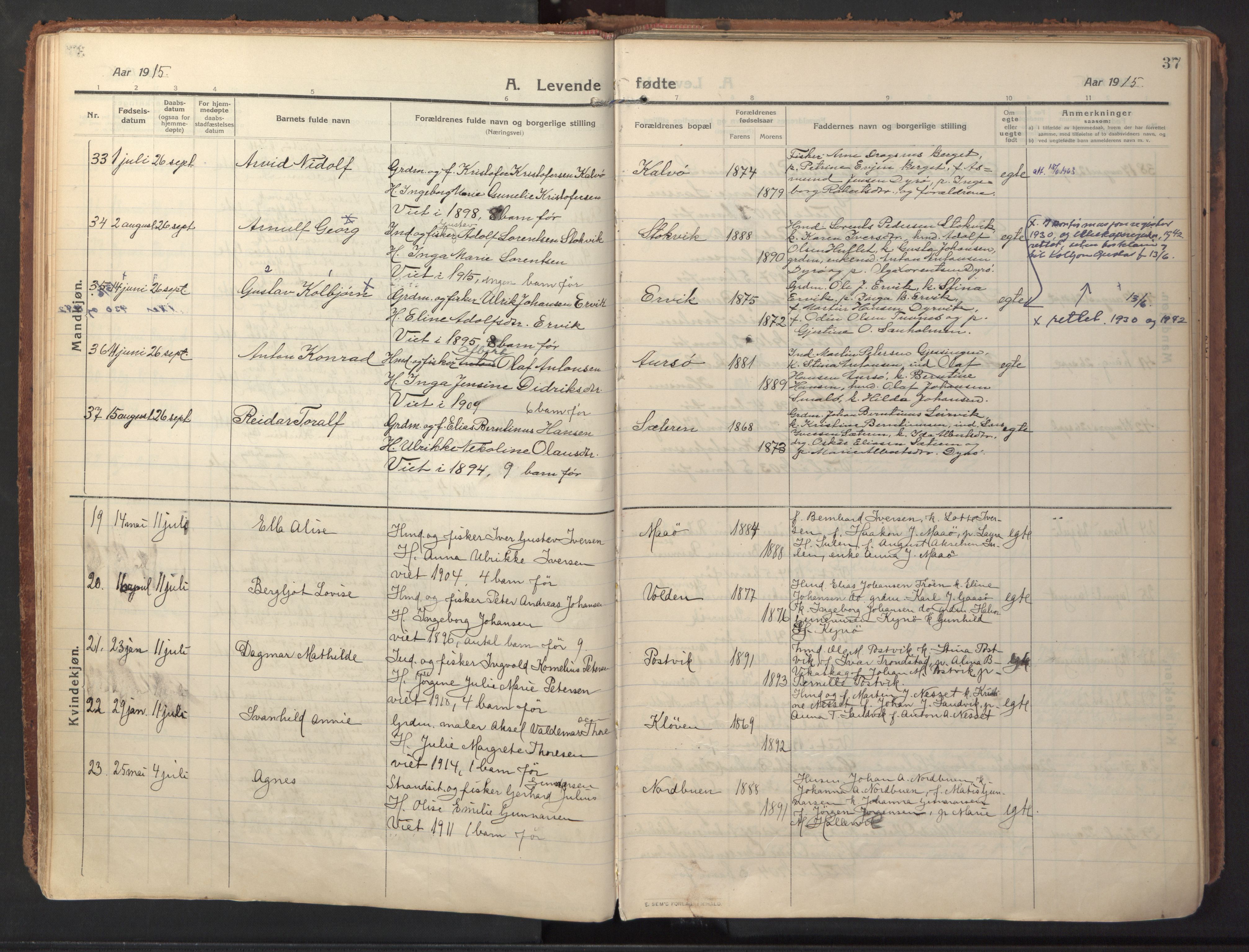 Ministerialprotokoller, klokkerbøker og fødselsregistre - Sør-Trøndelag, AV/SAT-A-1456/640/L0581: Parish register (official) no. 640A06, 1910-1924, p. 37