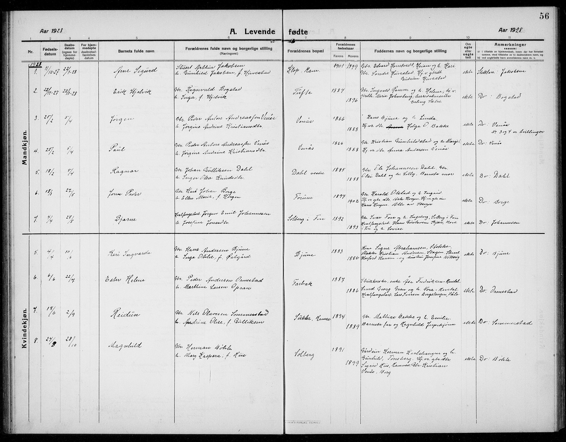 Ramnes kirkebøker, AV/SAKO-A-314/G/Ga/L0005: Parish register (copy) no. I 5, 1912-1936, p. 56