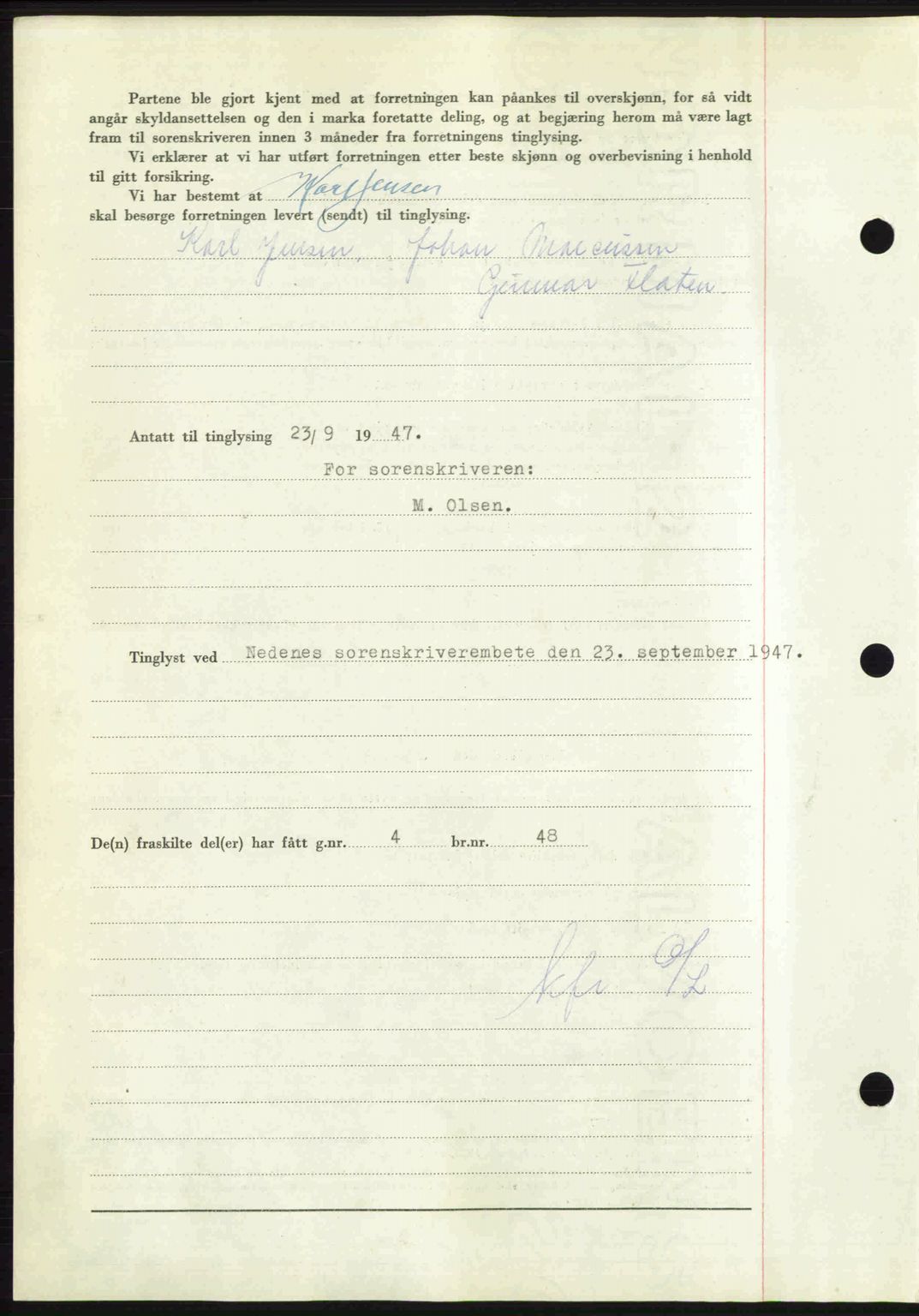 Nedenes sorenskriveri, AV/SAK-1221-0006/G/Gb/Gba/L0058: Mortgage book no. A10, 1947-1948, Diary no: : 1375/1947