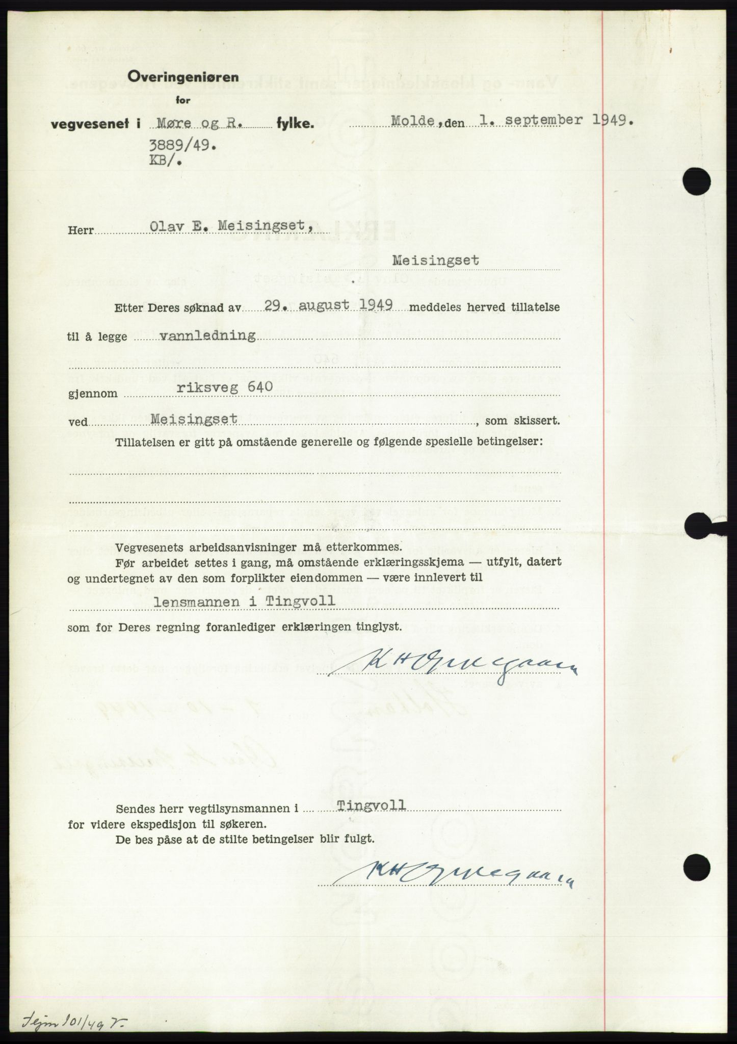 Nordmøre sorenskriveri, AV/SAT-A-4132/1/2/2Ca: Mortgage book no. B102, 1949-1949, Diary no: : 2892/1949