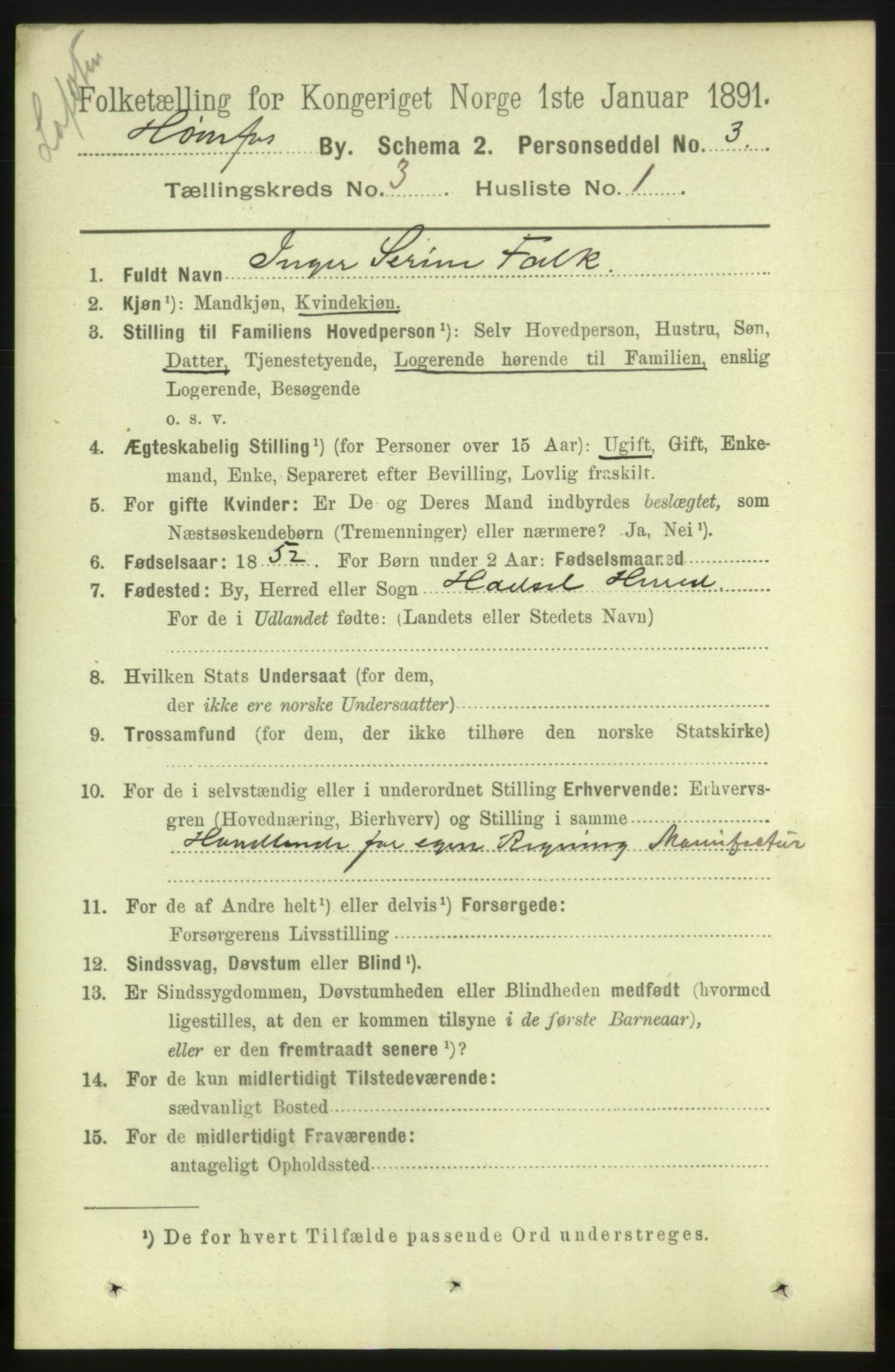 RA, 1891 census for 0601 Hønefoss, 1891, p. 641