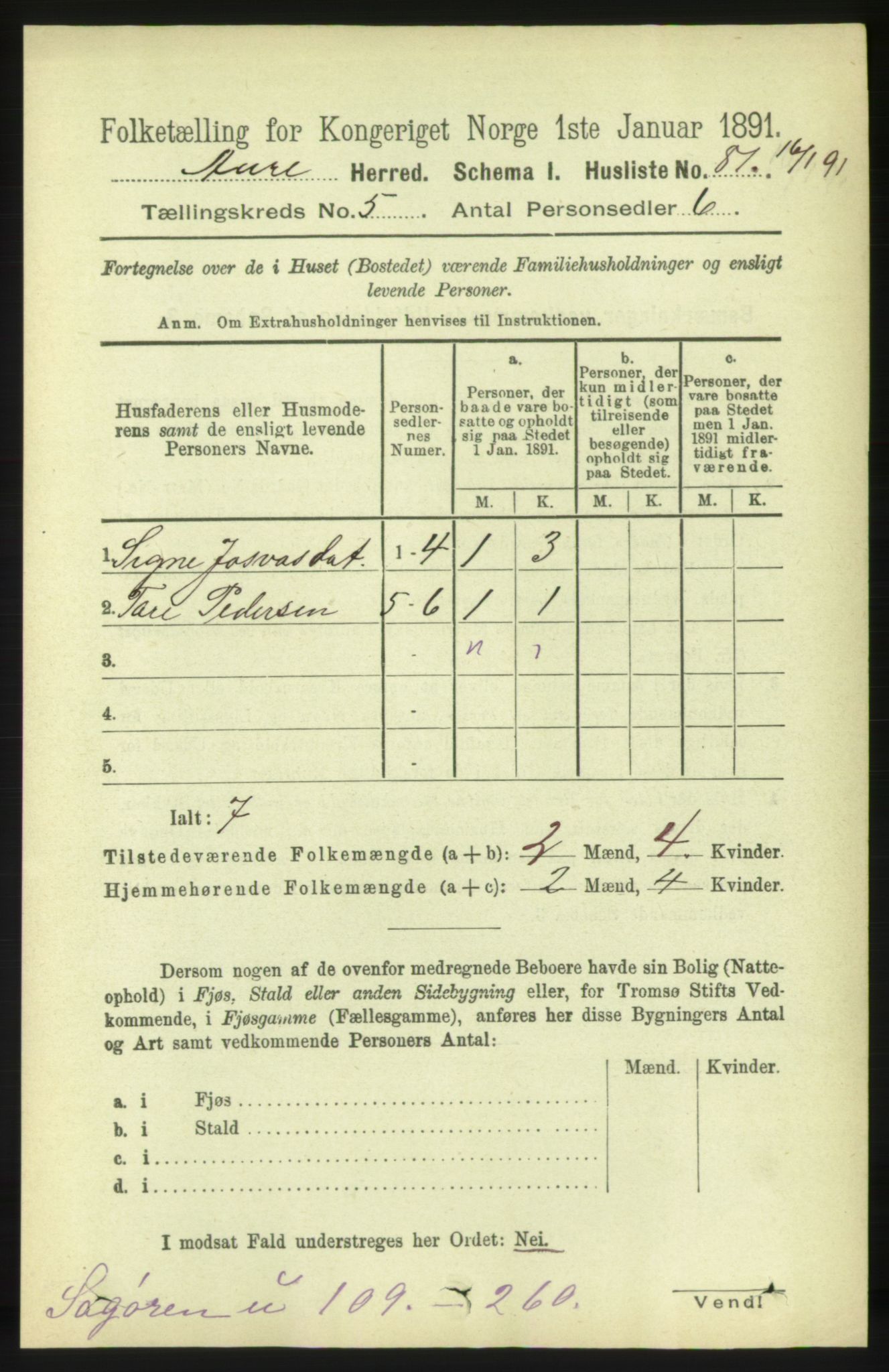 RA, 1891 census for 1569 Aure, 1891, p. 2694