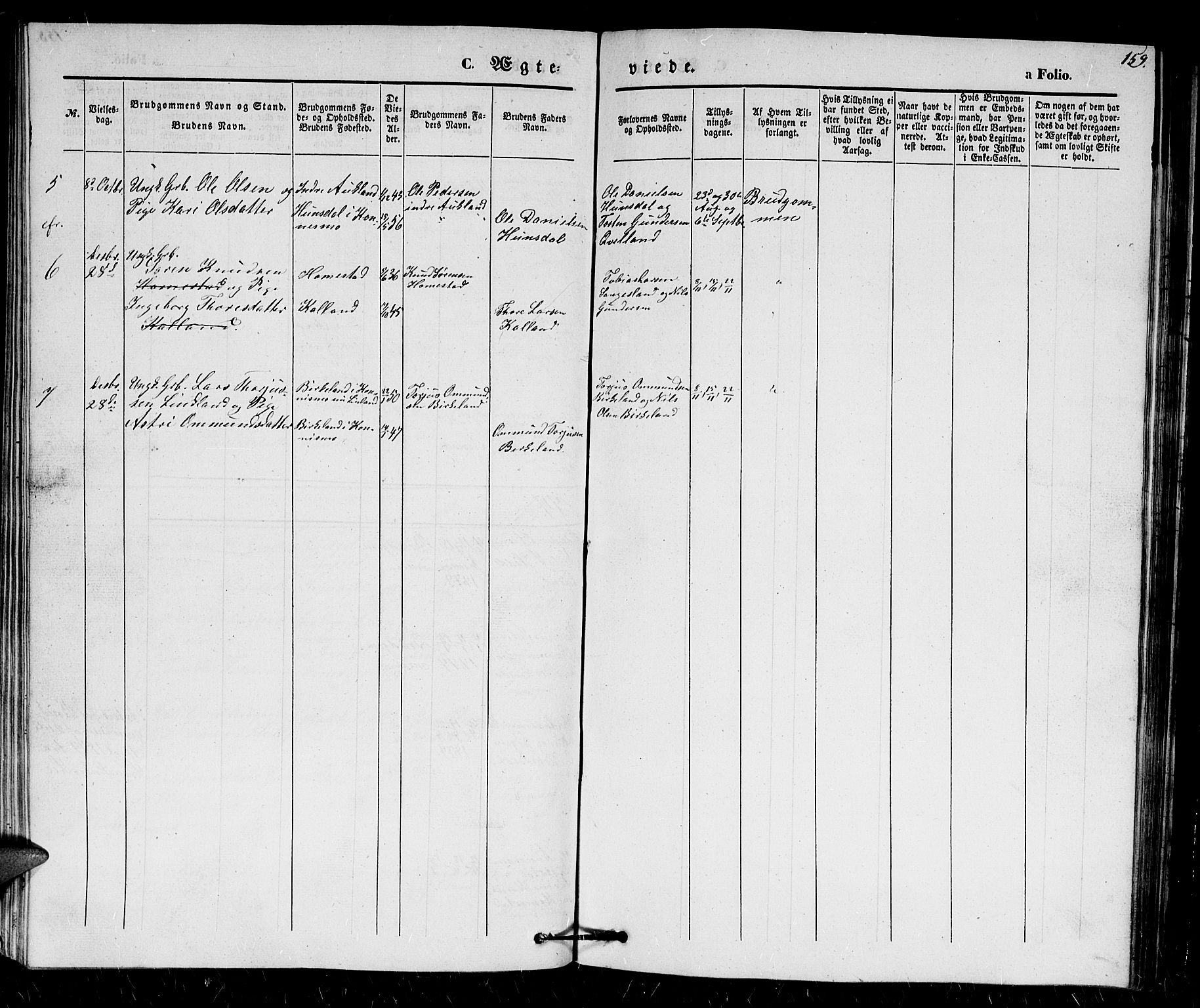 Holum sokneprestkontor, SAK/1111-0022/F/Fb/Fbb/L0002: Parish register (copy) no. B 2, 1847-1874, p. 159