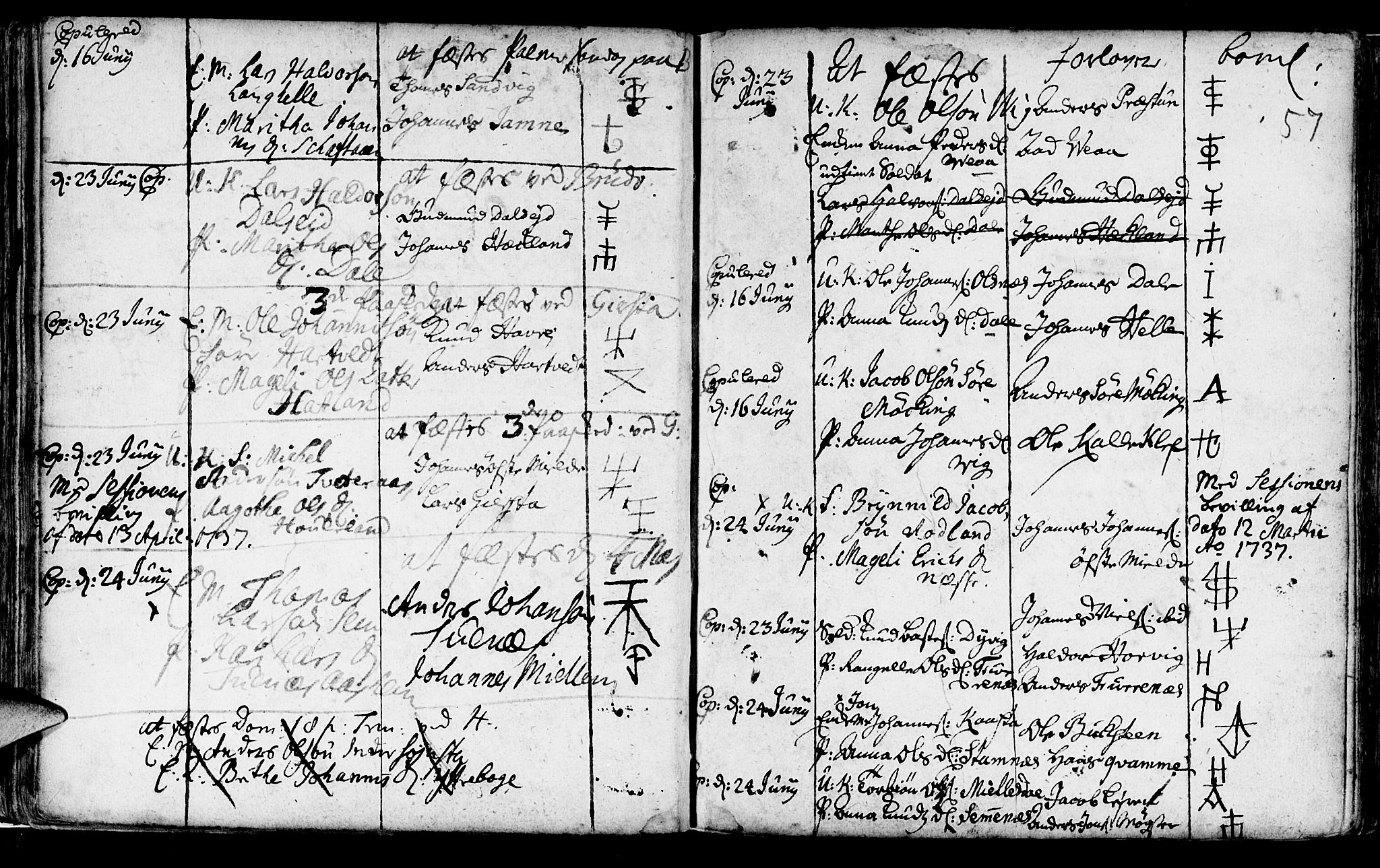 Haus sokneprestembete, AV/SAB-A-75601/H/Haa: Parish register (official) no. A 5, 1733-1747, p. 57