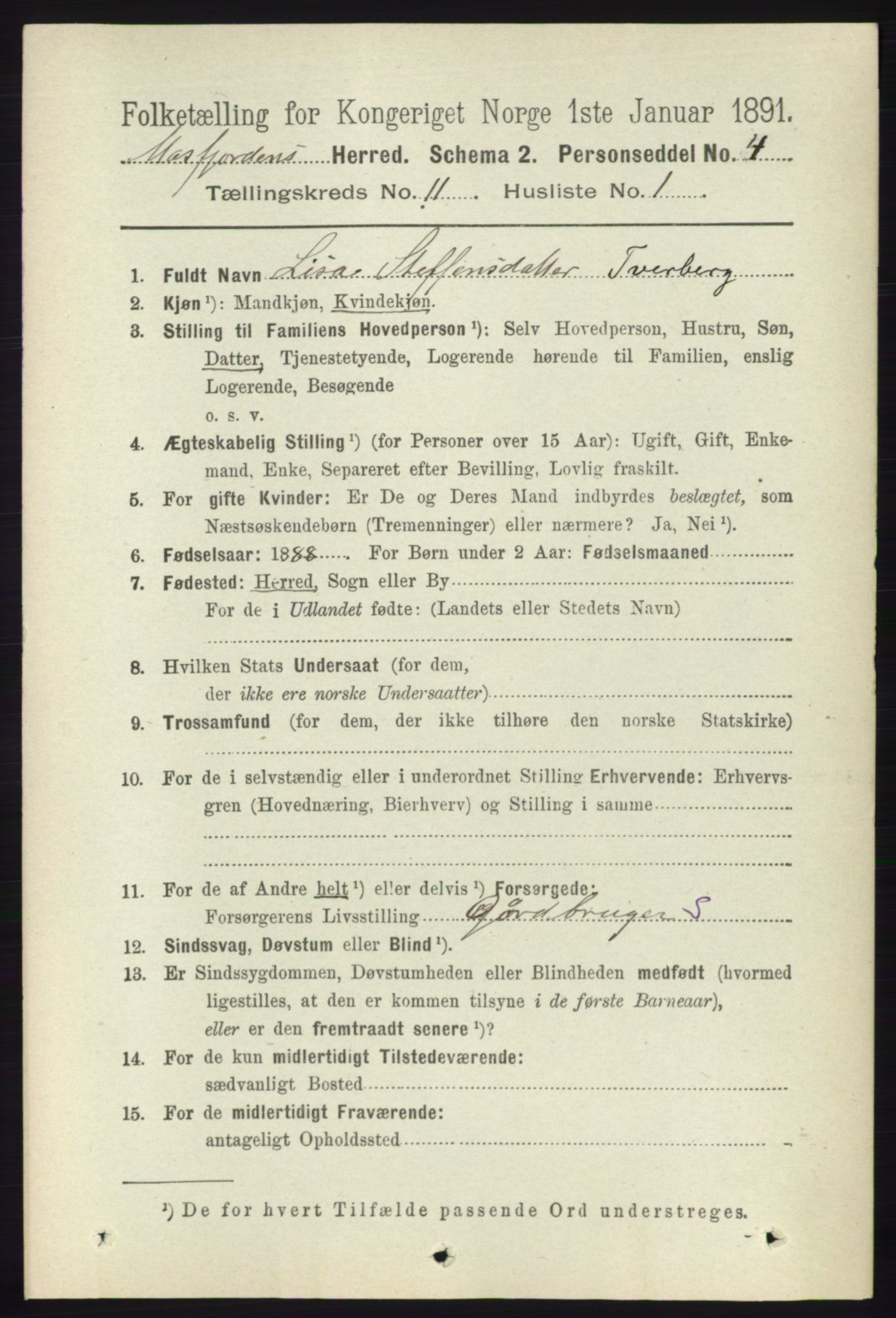 RA, 1891 census for 1266 Masfjorden, 1891, p. 2270