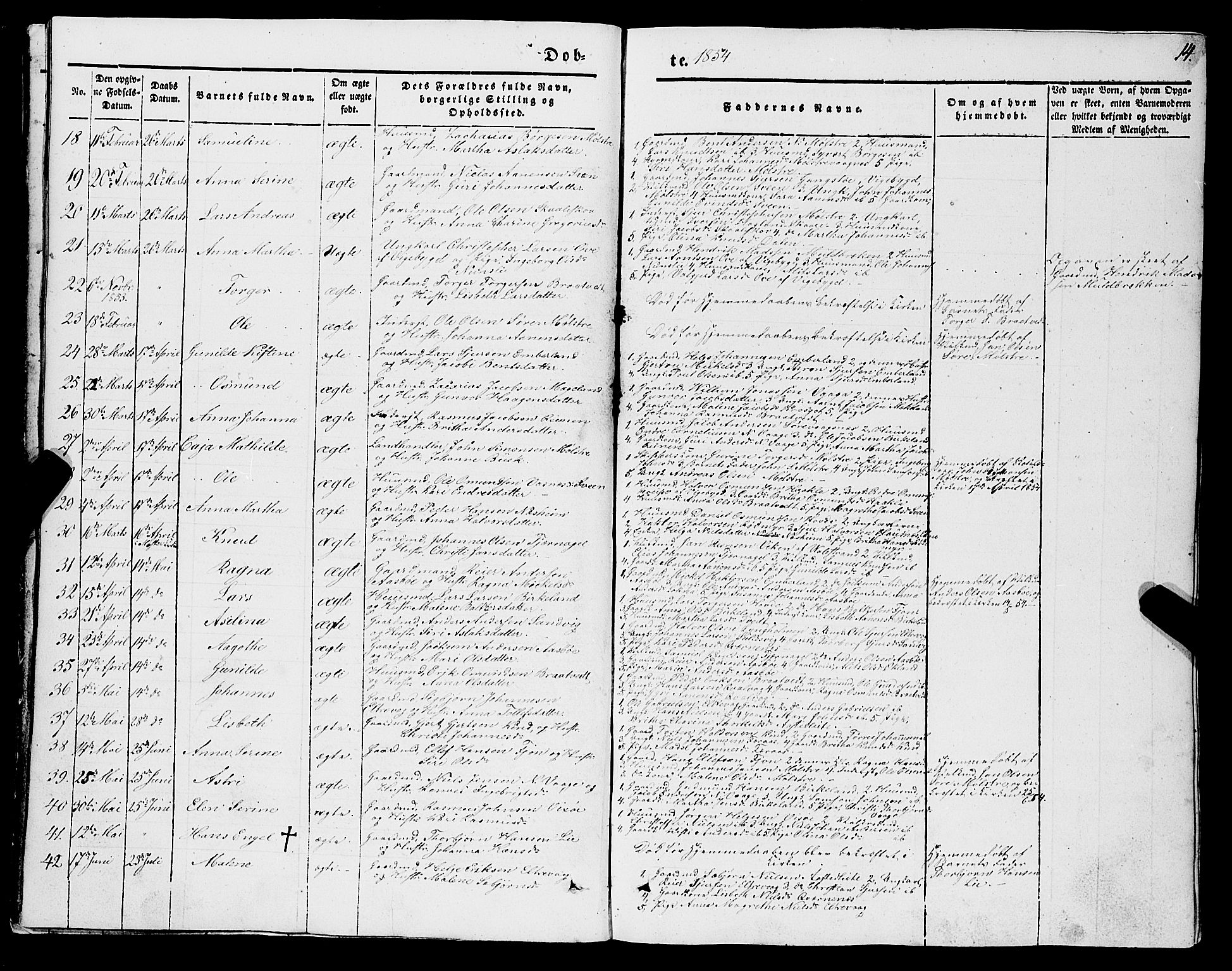 Sveio Sokneprestembete, AV/SAB-A-78501/H/Hab: Parish register (copy) no. A 1, 1851-1865, p. 14