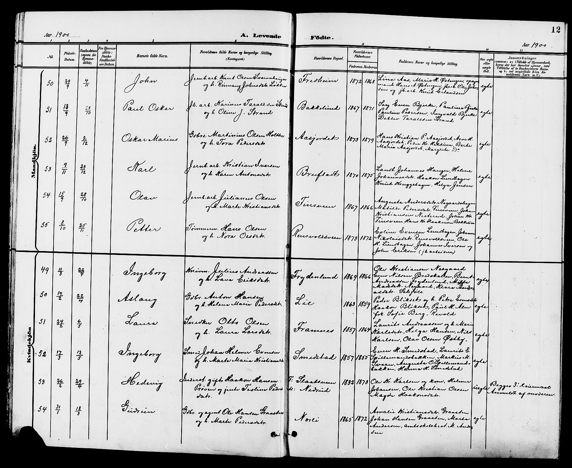 Vestre Toten prestekontor, AV/SAH-PREST-108/H/Ha/Hab/L0010: Parish register (copy) no. 10, 1900-1912, p. 12