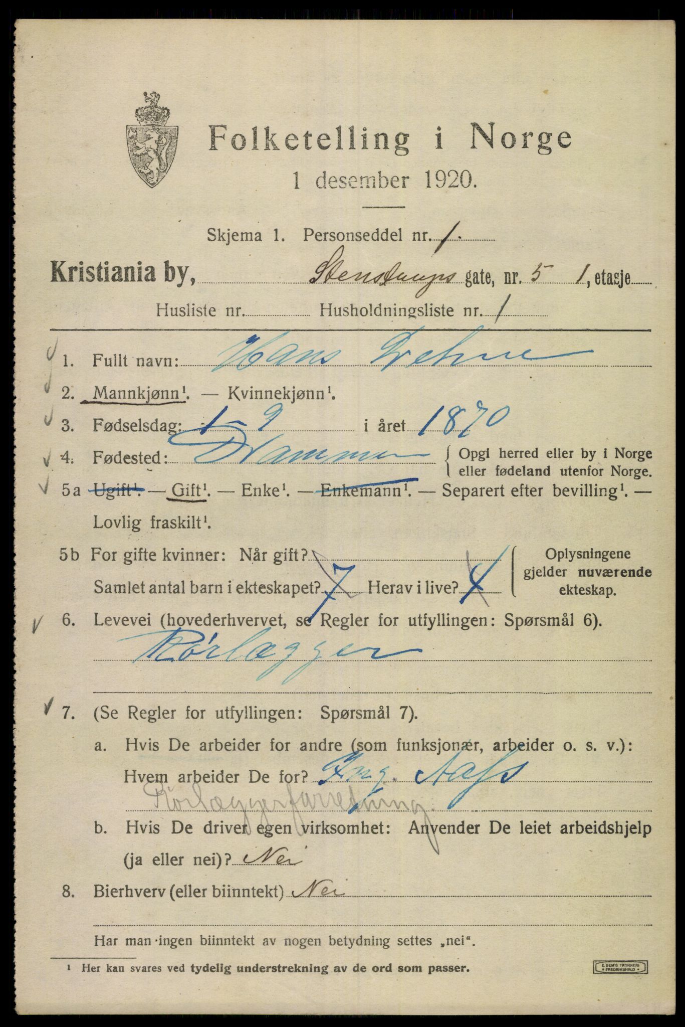 SAO, 1920 census for Kristiania, 1920, p. 537767