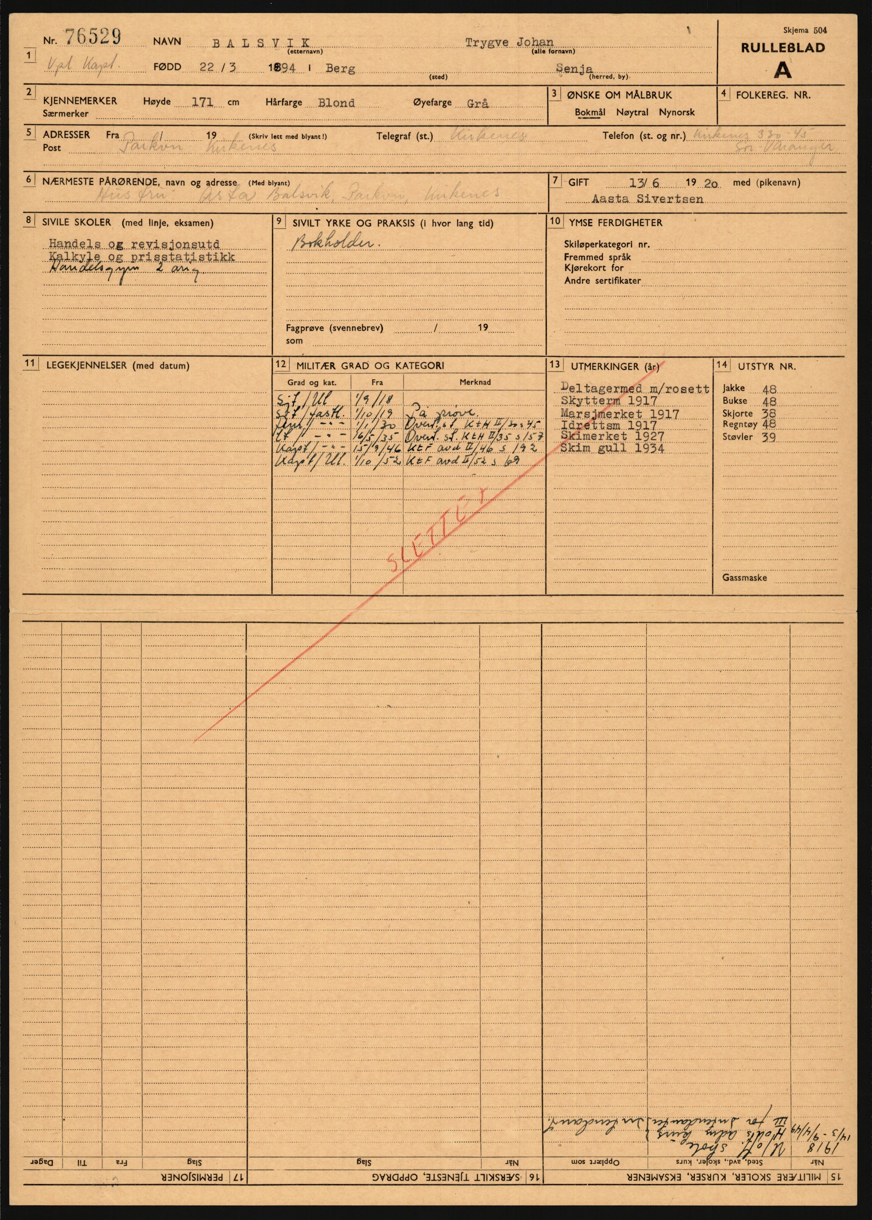 Forsvaret, Varanger bataljon, AV/RA-RAFA-2258/1/D/L0455: Rulleblad og tjenesteuttalelser for befal født 1894-1896, 1901-1909 og 1911-1915, 1894-1915, p. 6