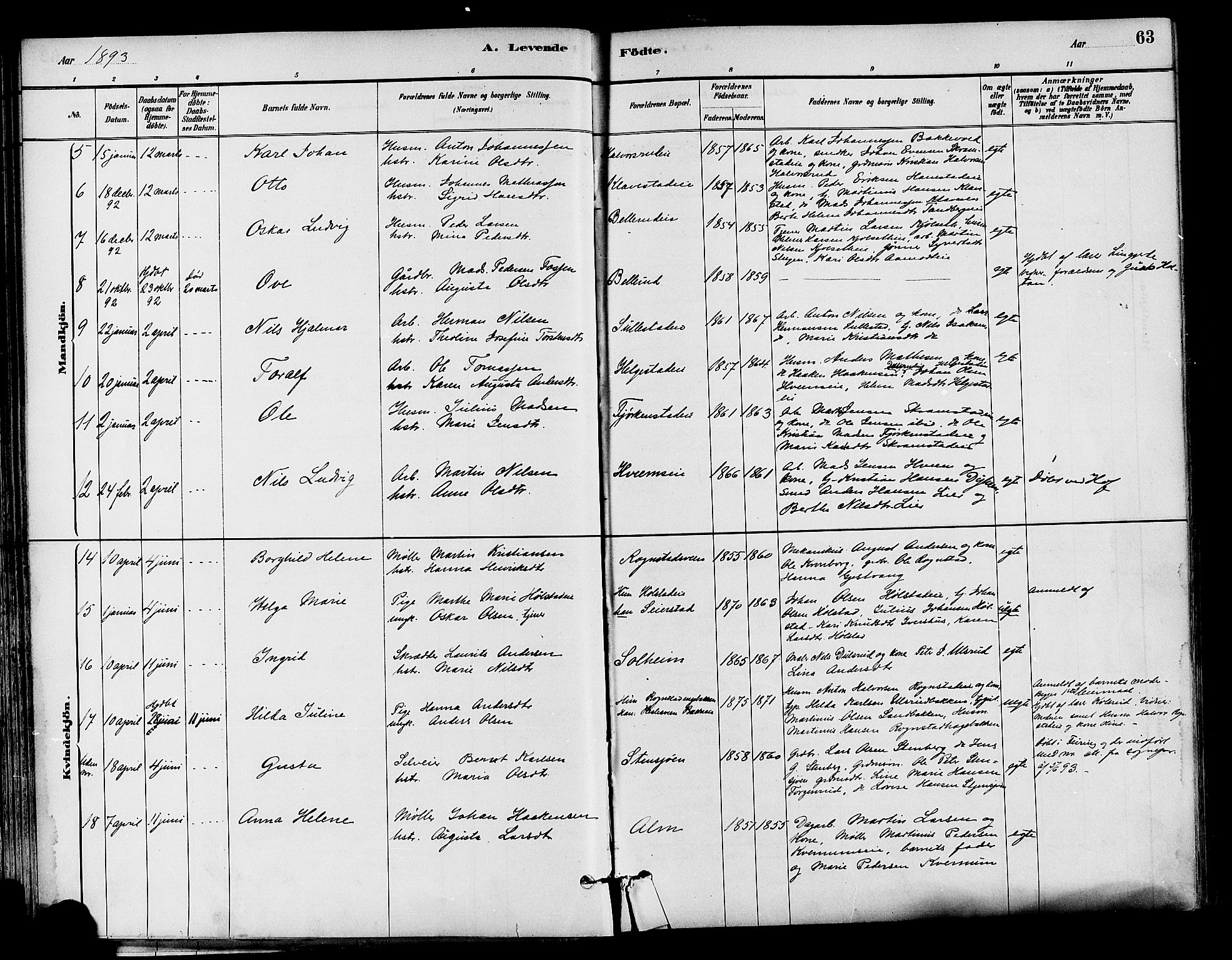 Østre Toten prestekontor, AV/SAH-PREST-104/H/Ha/Haa/L0007: Parish register (official) no. 7, 1881-1896, p. 63