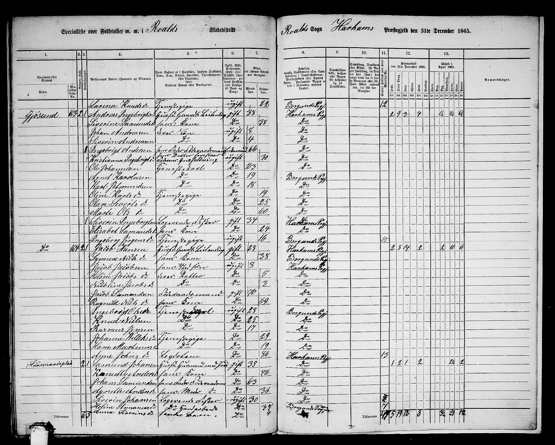 RA, 1865 census for Haram, 1865, p. 105