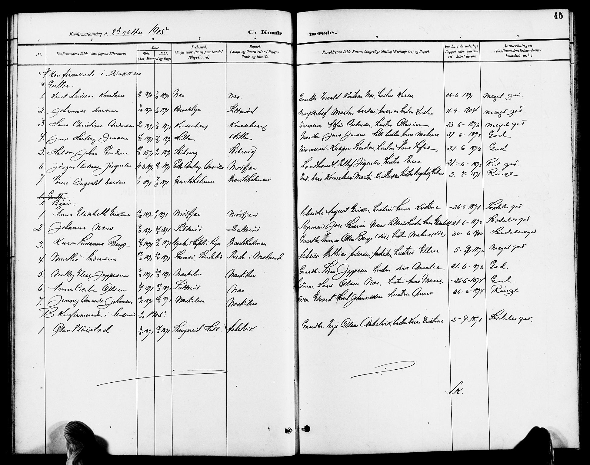Austre Moland sokneprestkontor, SAK/1111-0001/F/Fb/Fbb/L0002: Parish register (copy) no. B 2, 1894-1918, p. 45