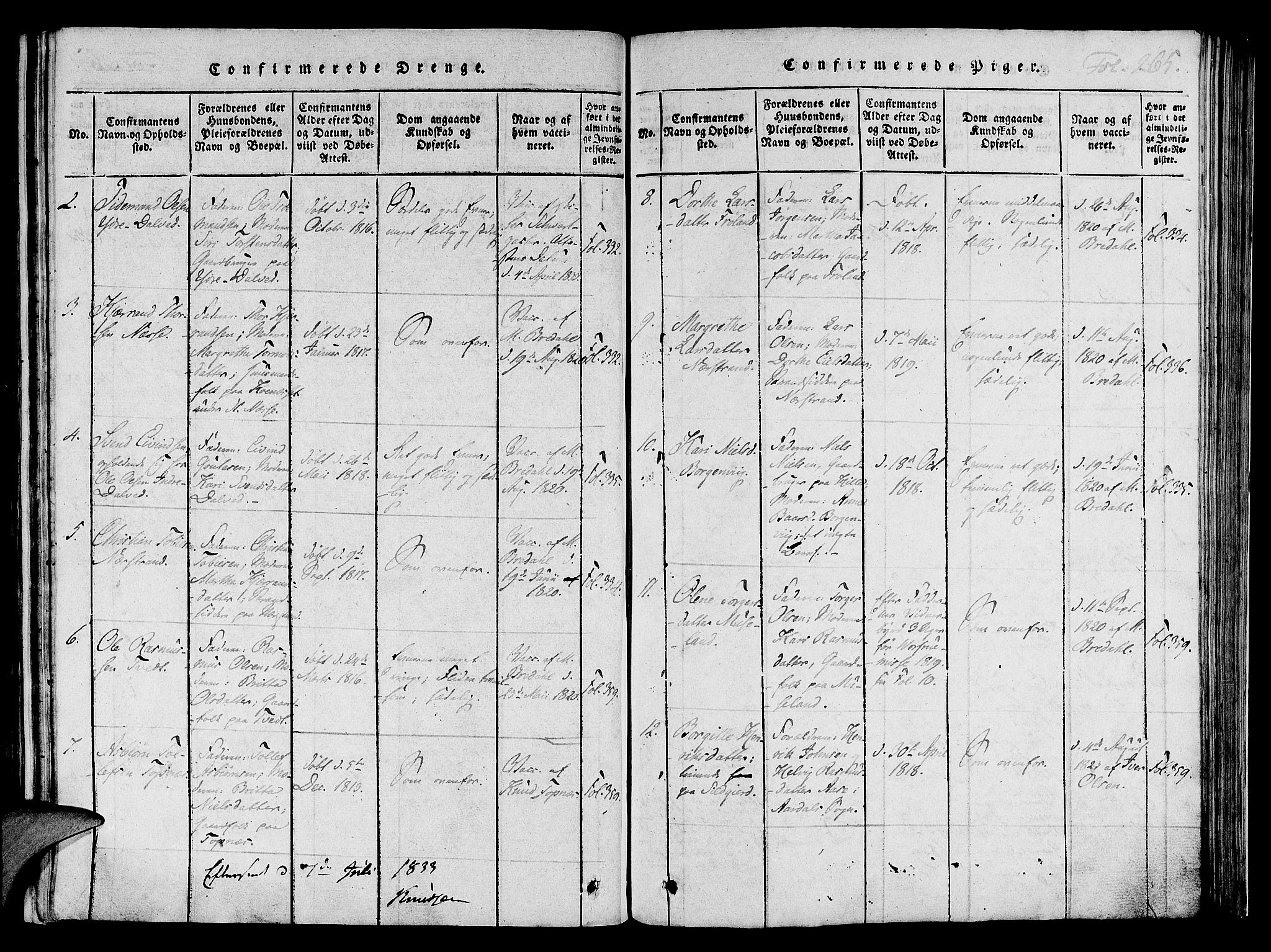 Nedstrand sokneprestkontor, AV/SAST-A-101841/01/IV: Parish register (official) no. A 6, 1816-1838, p. 265