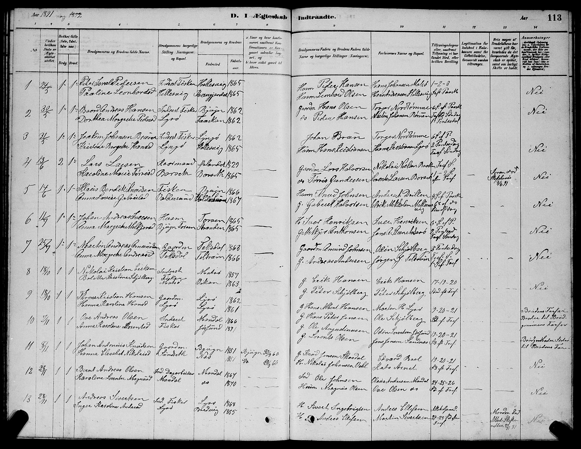 Ministerialprotokoller, klokkerbøker og fødselsregistre - Sør-Trøndelag, AV/SAT-A-1456/654/L0665: Parish register (copy) no. 654C01, 1879-1901, p. 113