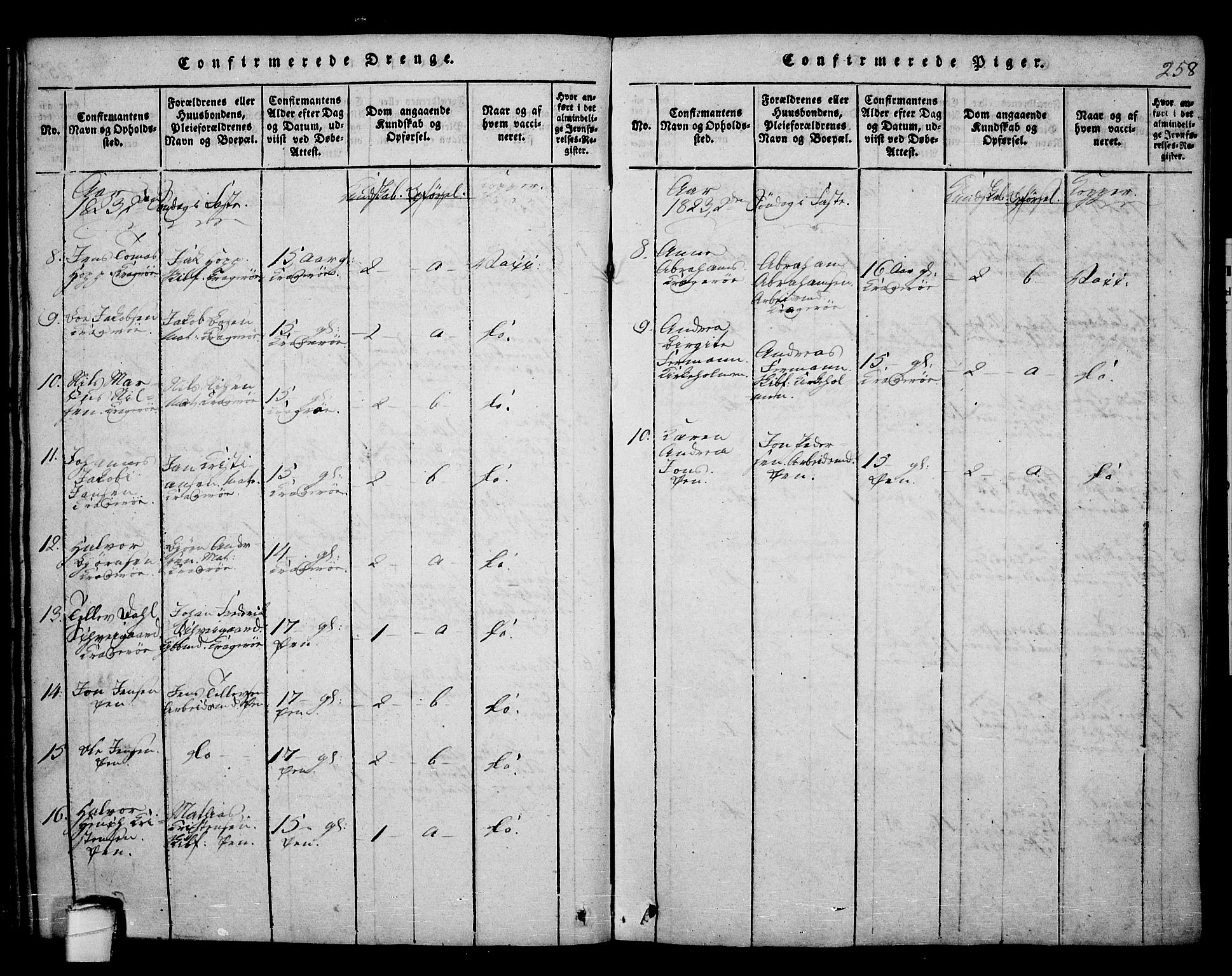 Kragerø kirkebøker, SAKO/A-278/F/Fa/L0004: Parish register (official) no. 4, 1814-1831, p. 258