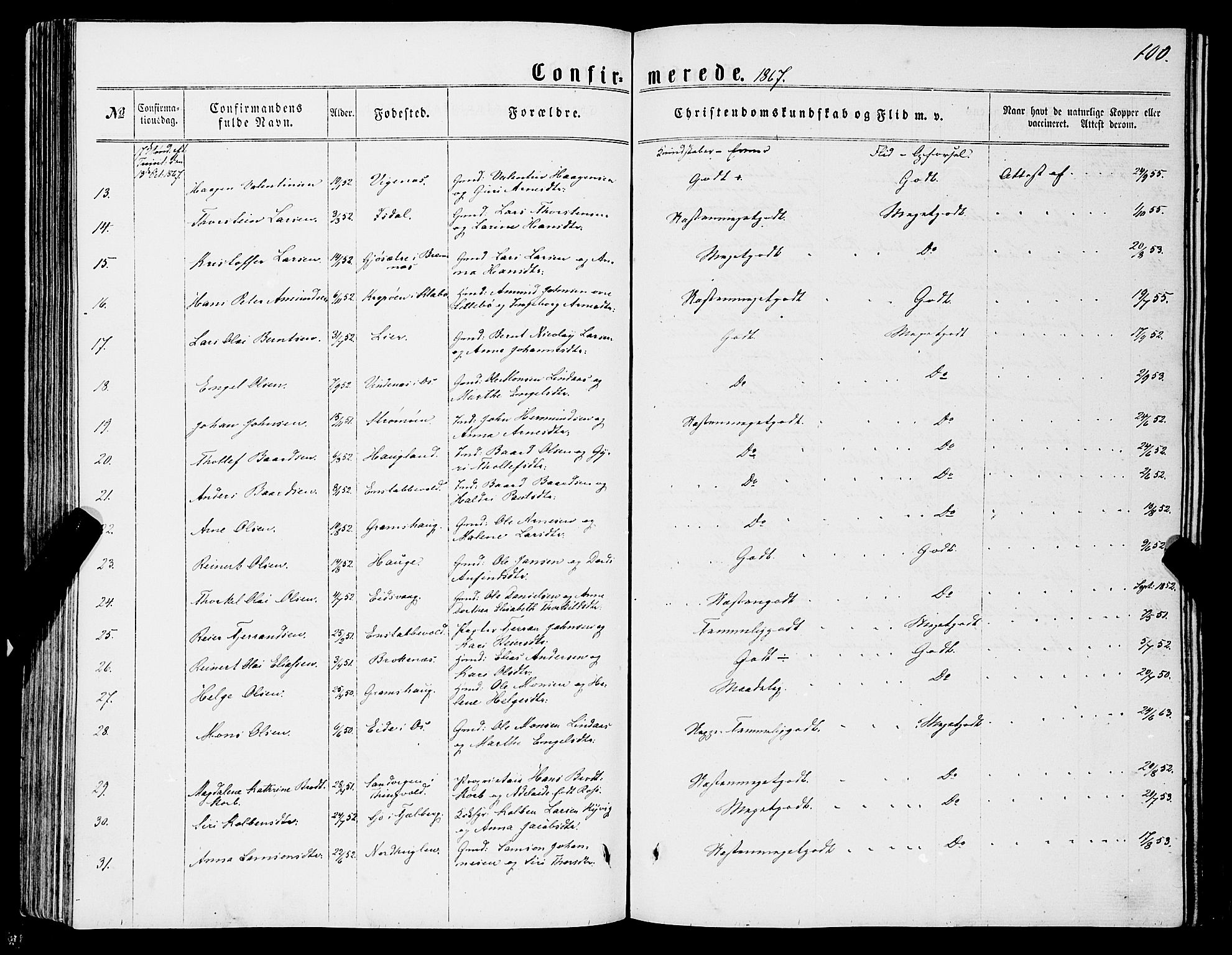 Stord sokneprestembete, AV/SAB-A-78201/H/Haa: Parish register (official) no. B 1, 1862-1877, p. 100