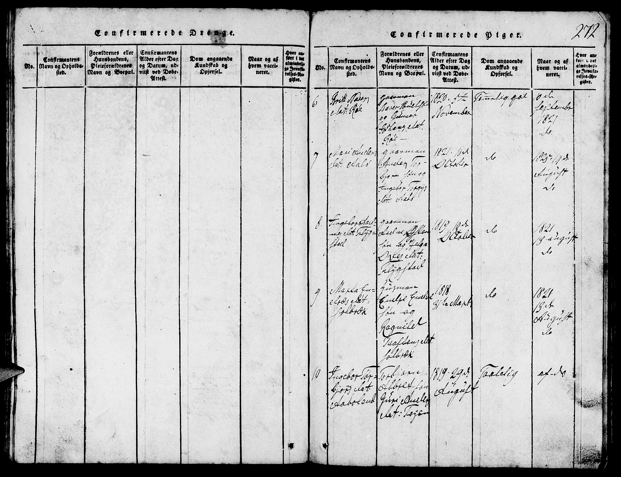 Suldal sokneprestkontor, SAST/A-101845/01/V/L0002: Parish register (copy) no. B 2, 1816-1845, p. 272